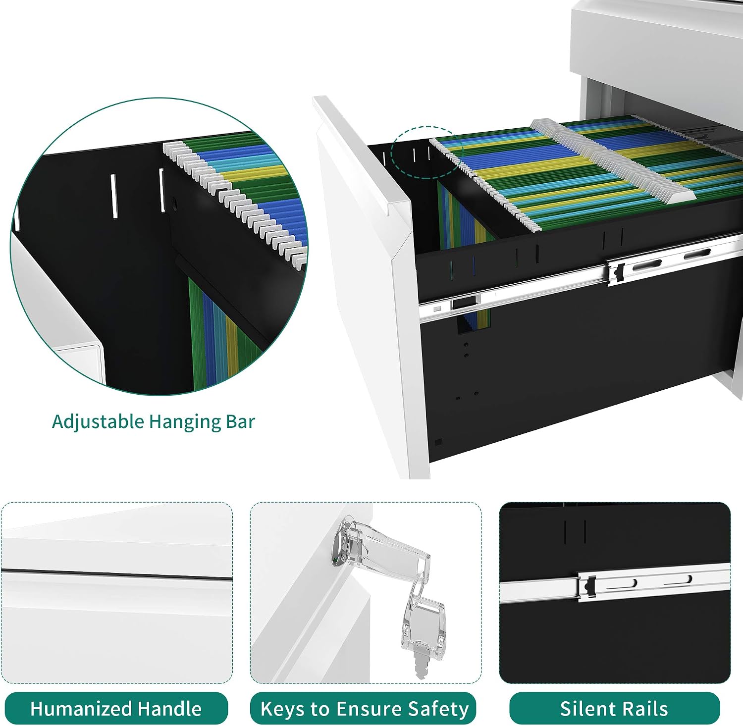 YITAHOME 3-Drawer Mobile File Cabinet with Lock | Office Storage Filing Cabinet for Legal/Letter Size