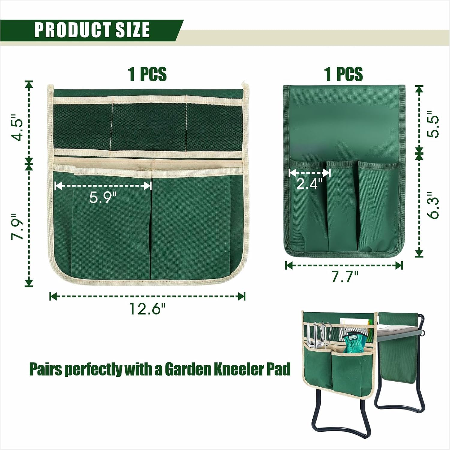 COCO Garden Pouches for Kneeler - 2 Pack Outdoor Gardening Stool Pouch, Workseat Storage Tote Hanging Organizer, Heavy-Duty 600D Oxford Cloth Tool Bag