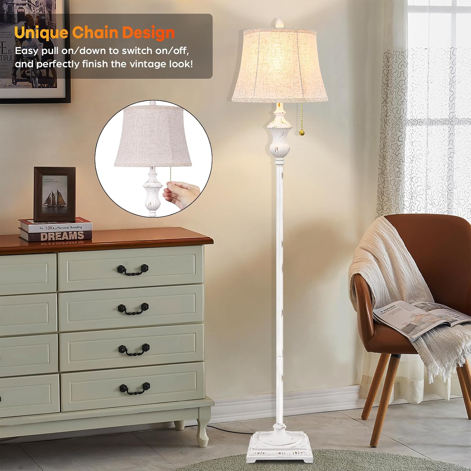 TOBUSA Traditional Floor Lamp, Standing Lamp with Bronze Fabric Shade