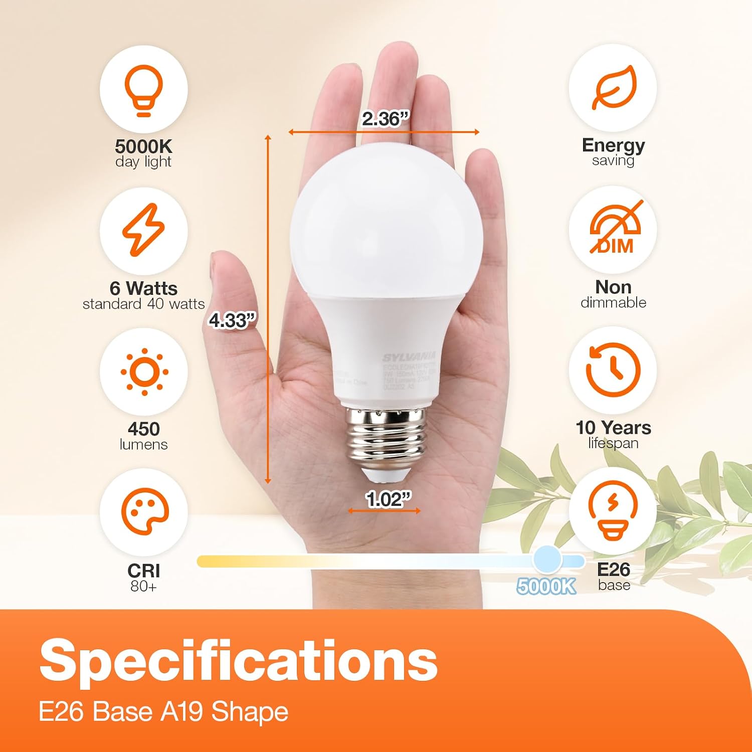 Sylvania LED A19 Light Bulb, 100W = 14W, Non-Dimmable, Frosted Finish, 1500 Lumens, 2700K, Soft White - 4 Pack (78101)