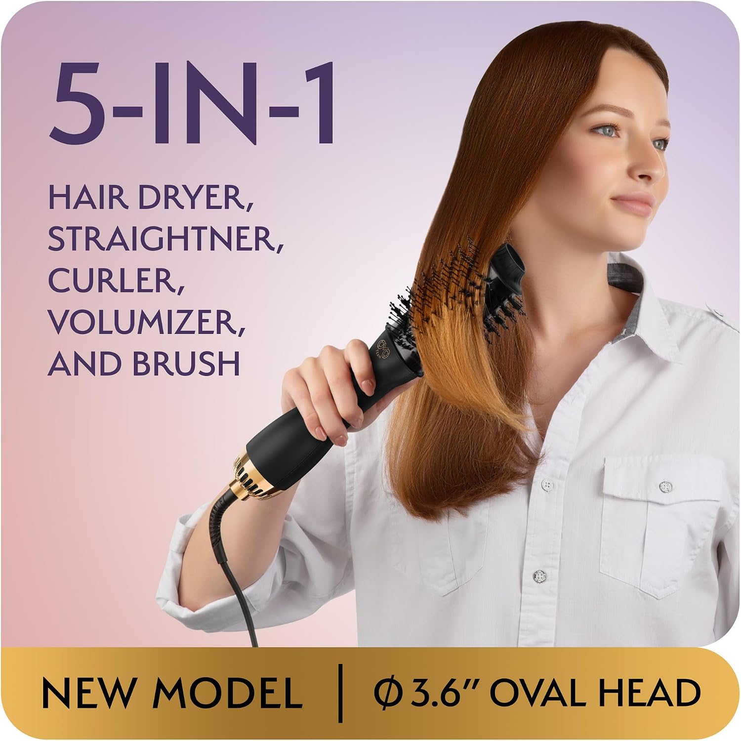 Professional Blowout Hair Dryer Brush, Black Gold Dryer and Volumizer, Hot Air Brush for Women, 75MM Oval Shape (Black Gold)