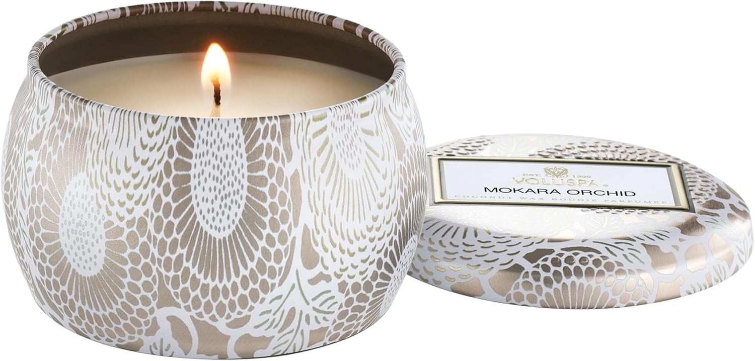 Voluspa Baltic Amber Candle | Mini Tin | 4 Oz. | 25 Hour Burn Time | Coconut Wax for a Cleaner Burn