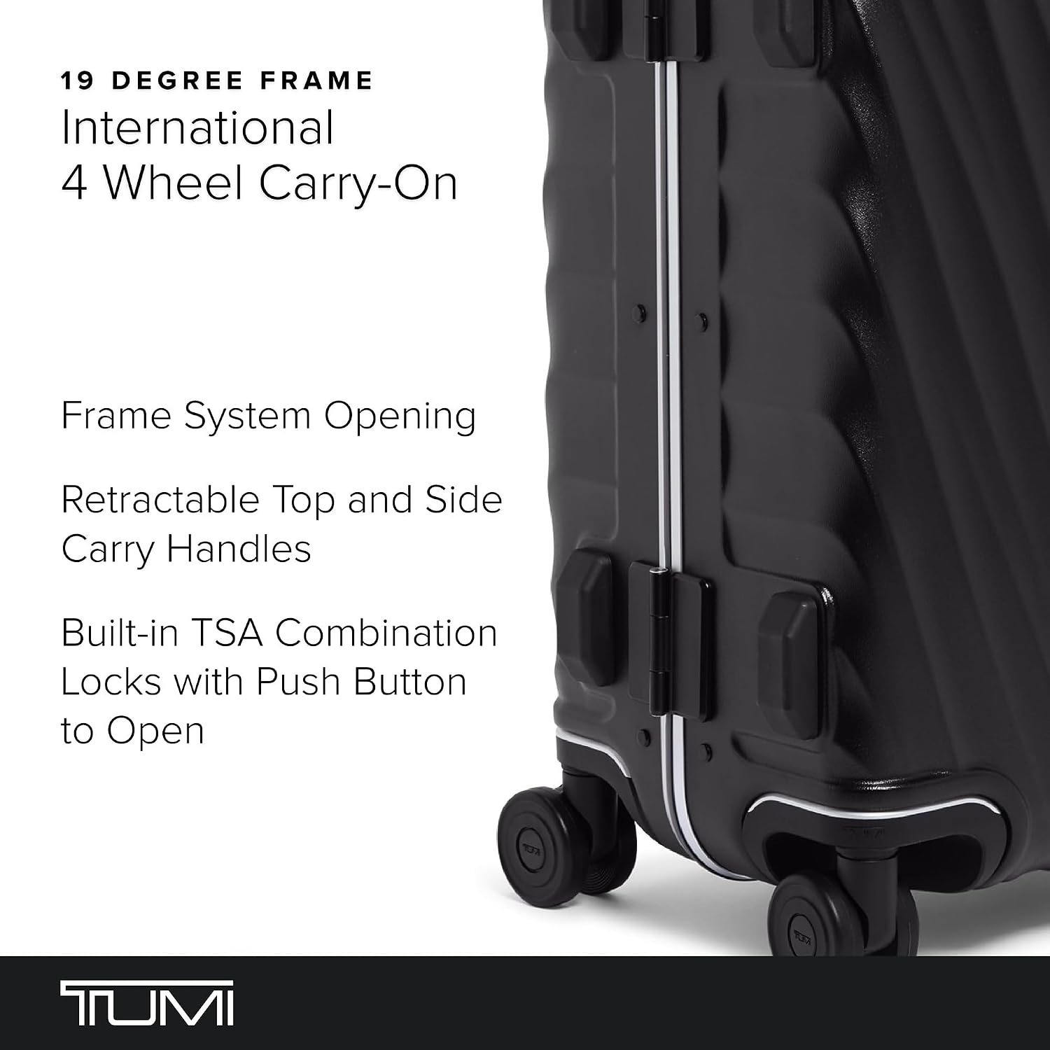 TUMI 19 Degree Frame Continental 4 Wheel Carry-On - Lightweight Suitcase - Hard Shell Luggage - 21.8" X 15.8" X 9.0" - Black Textured