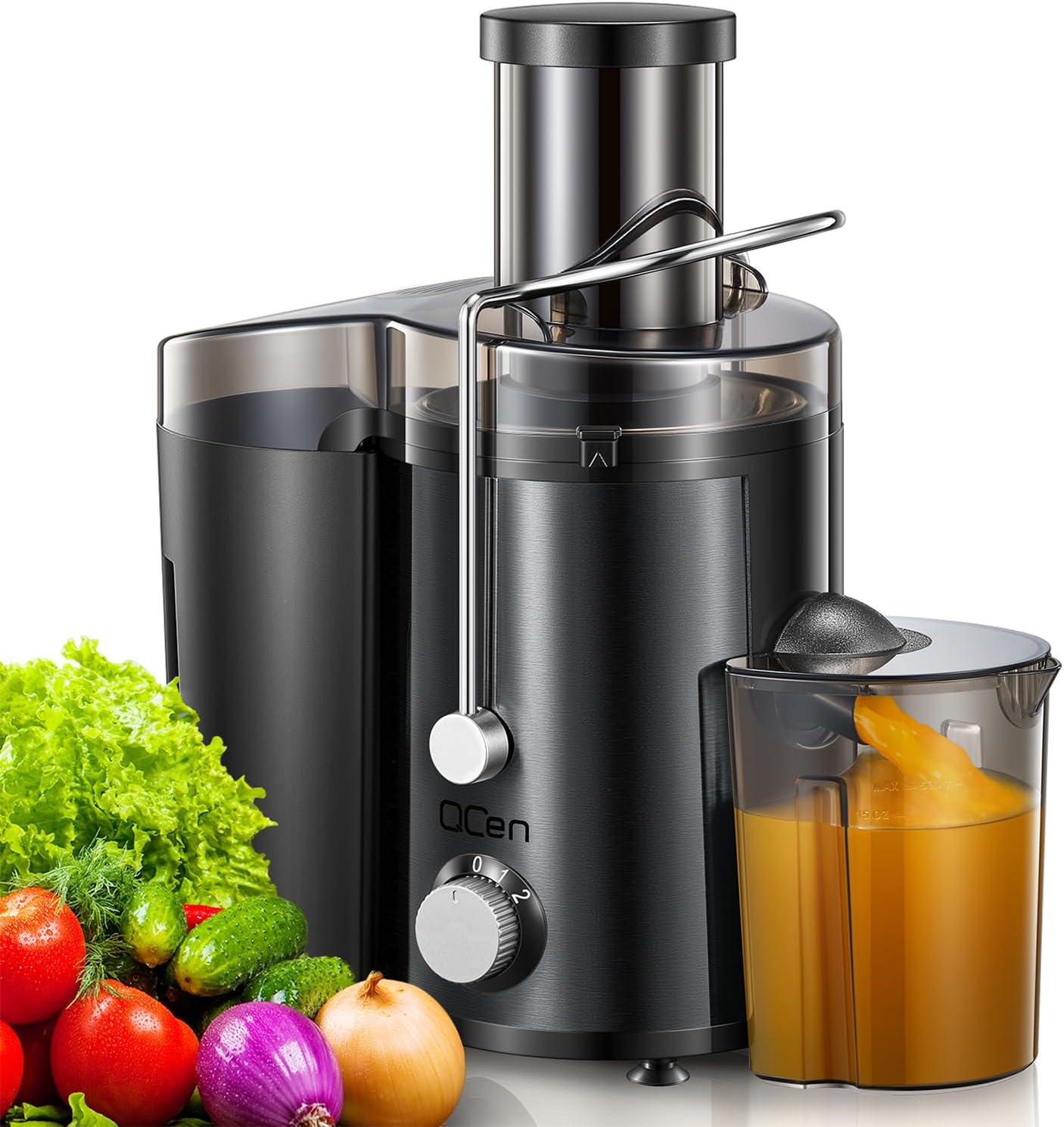QCen Juicer Machine 500W Centrifugal Juicer with Extra Wide Feed Chute
