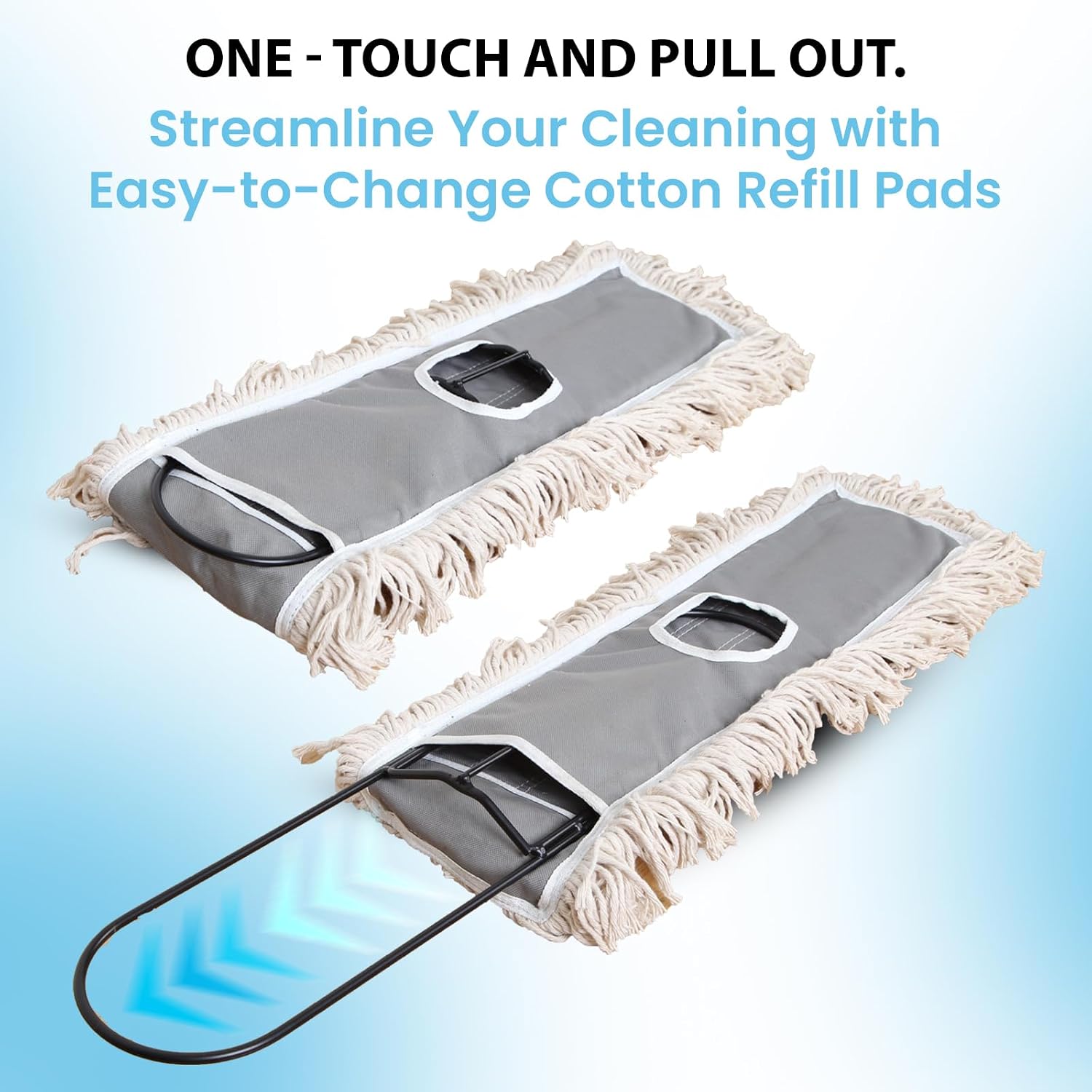24" Industrial Cotton Floor Dust Mop with adjustable Steel Handle - Commercial Mops for Hardwood, Tiles, Laminate, Vinyl, Garage epoxy, Bamboo surface cleaning and Flooring Push Dust Broom