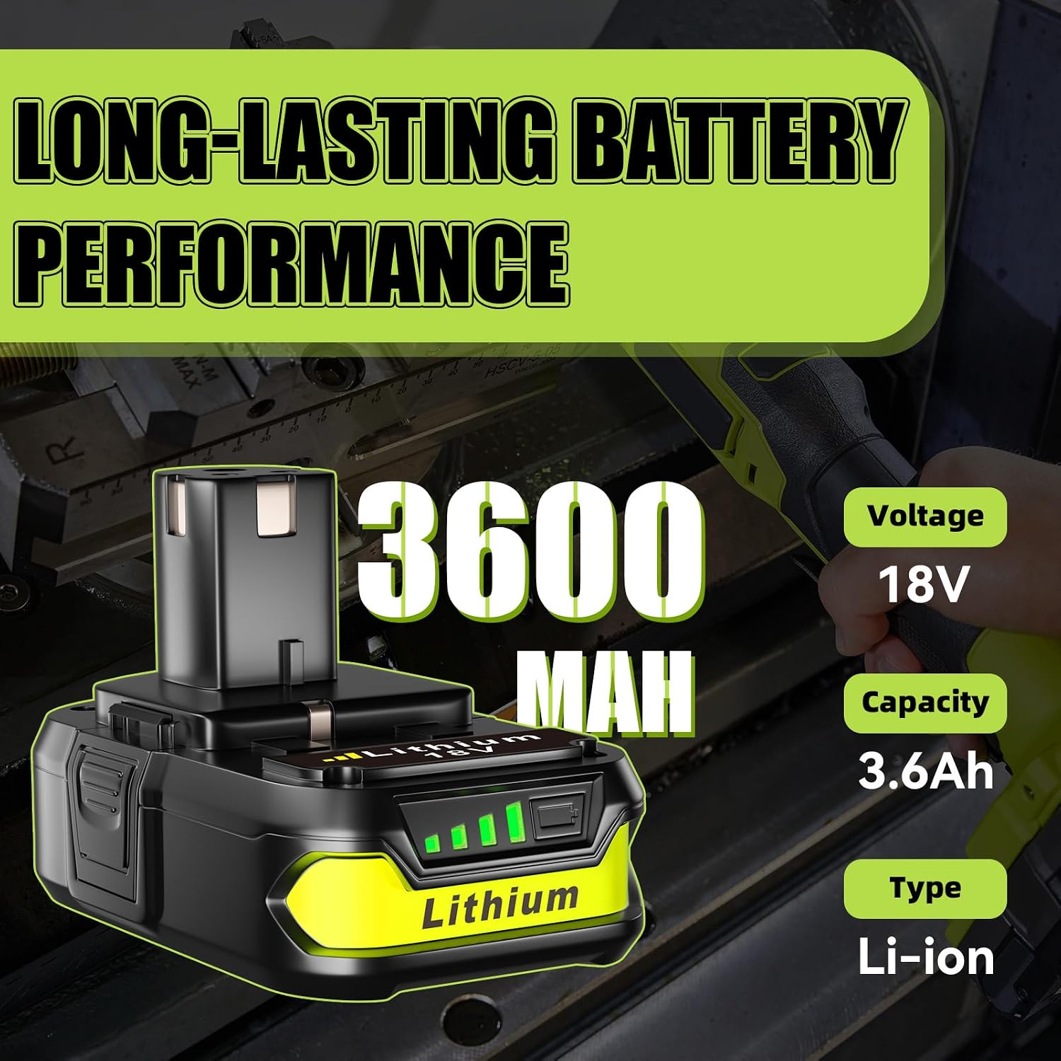 VINIDA 2-Pack 3.6Ah P102 Replacement for Ryobi 18V Battery High Performance P103 P104 P105 P107 P108 Compatible with Ryobi Battery Cordless Power