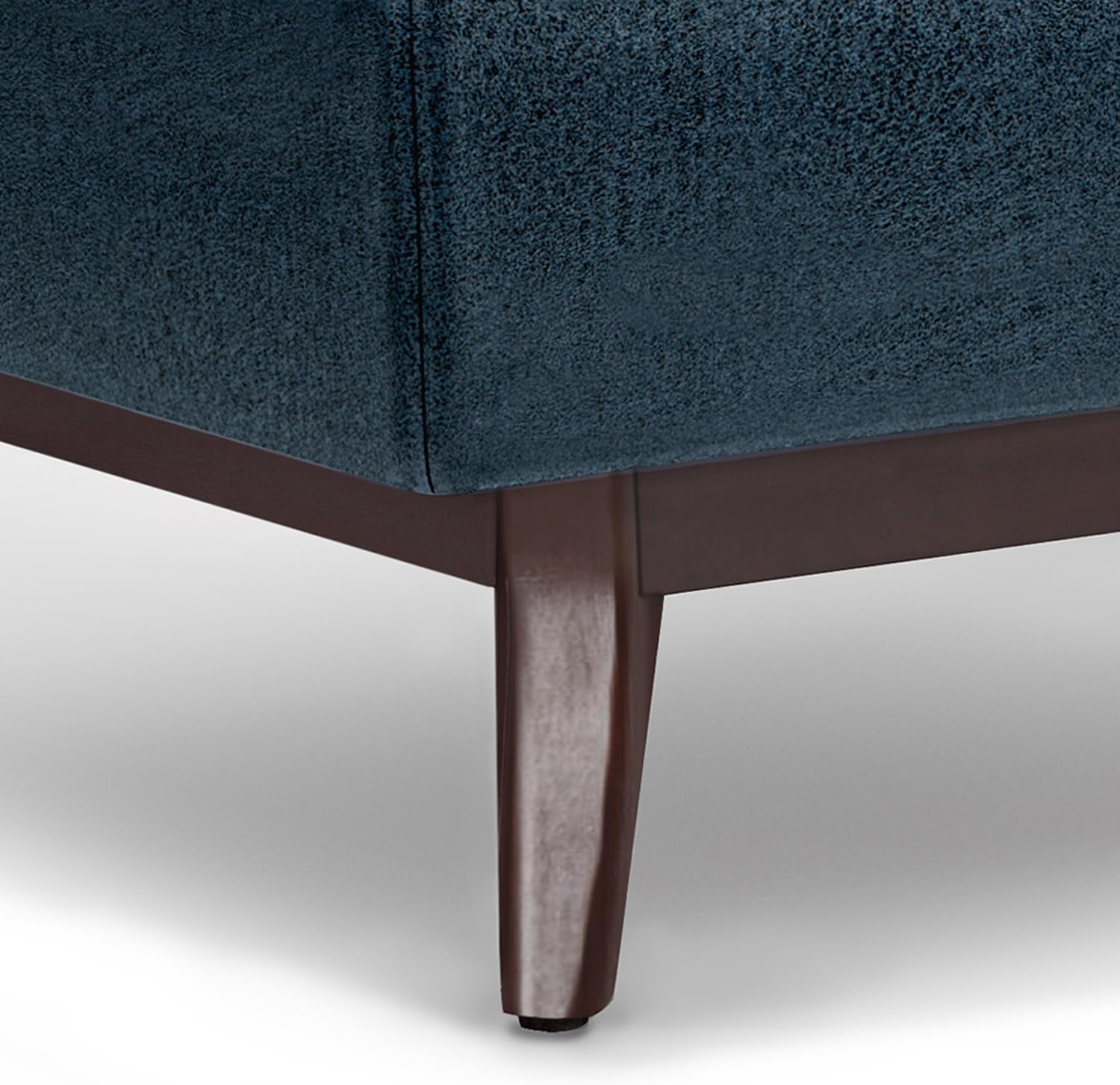 SIMPLIHOME Owen 34" Wide Vegan Leather Lift Top Ottoman in Dark Blue