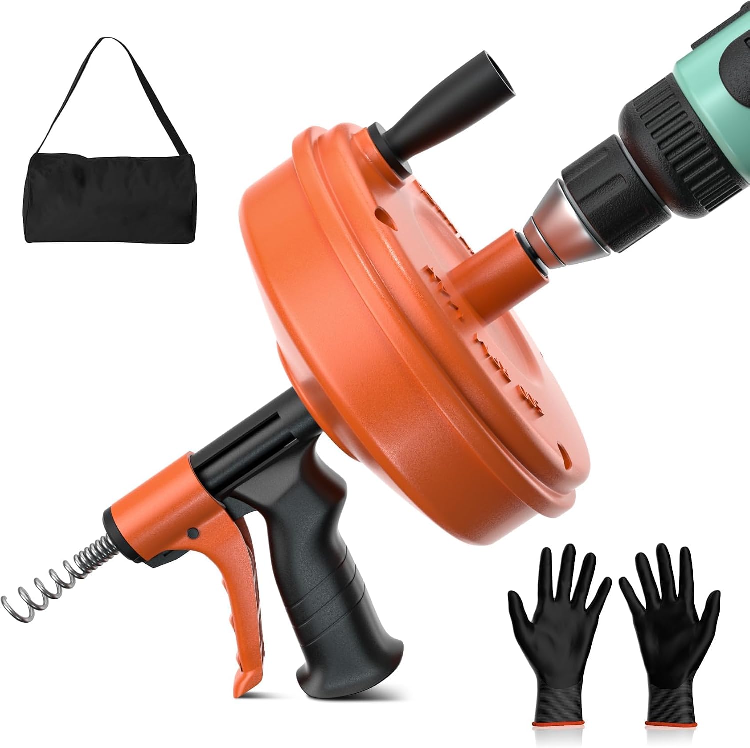 【2026 Newest】50 FT Drain Snake, Plumbing Snake Drain Auger Hair Clog Remover, Flexible Plumbing Snake Use Manually or Powered for Kitchen