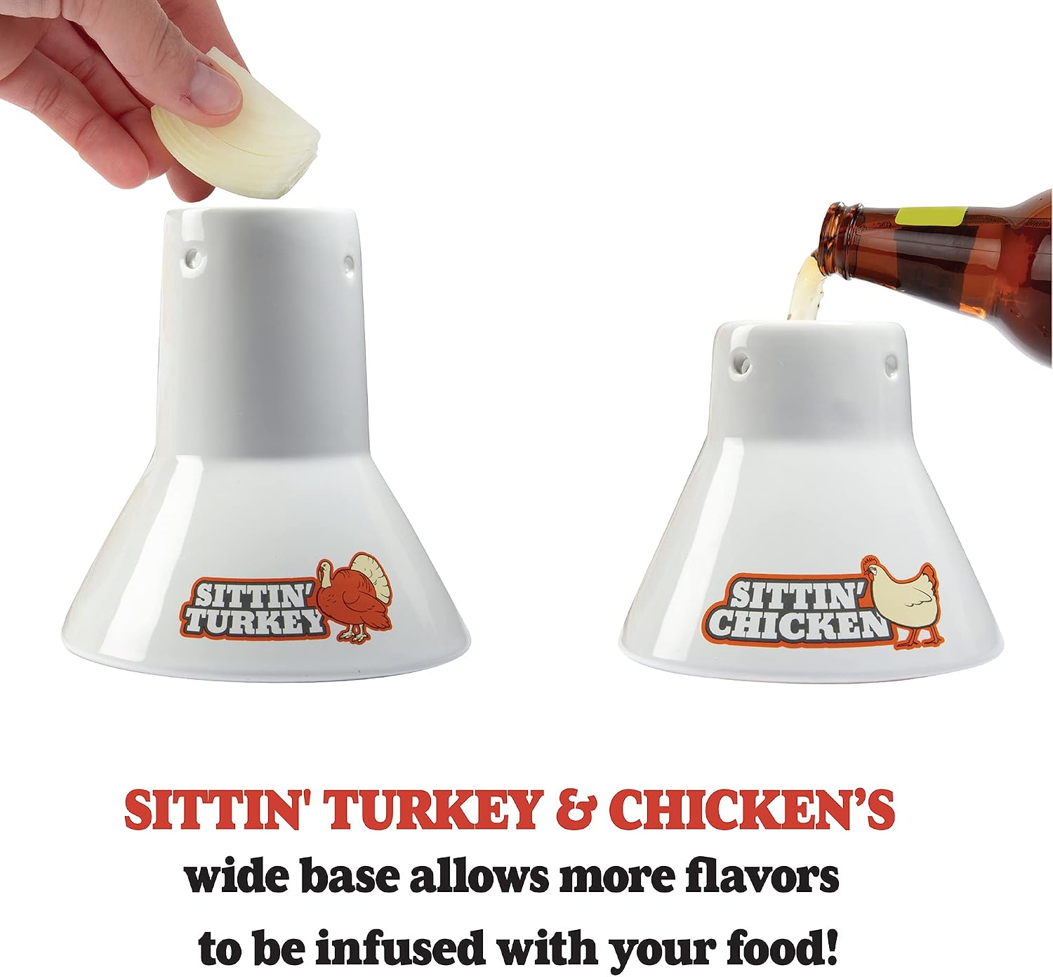 COOK'S CHOICE Sittin' Chicken Reusable Ceramic Beer Can Roaster & Steamer | Vertical Chicken Roaster Stand for Grill, Oven & Smoker - Flavor Infuser for Marinades, Beer & Sauces - Summer BBQ Essential