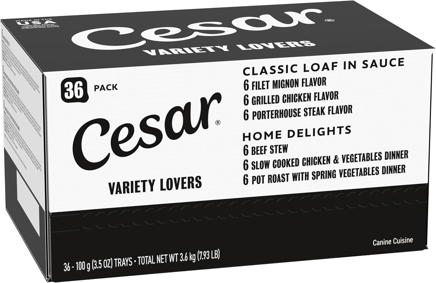 Cesar Wet Dog Food, Steak Lovers Variety Pack, 3.5 oz, 36 Count | Real meat #1 ingredient, easy peel trays, 100% complete & balanced, no fillers, no added sugar, no artificial flavors