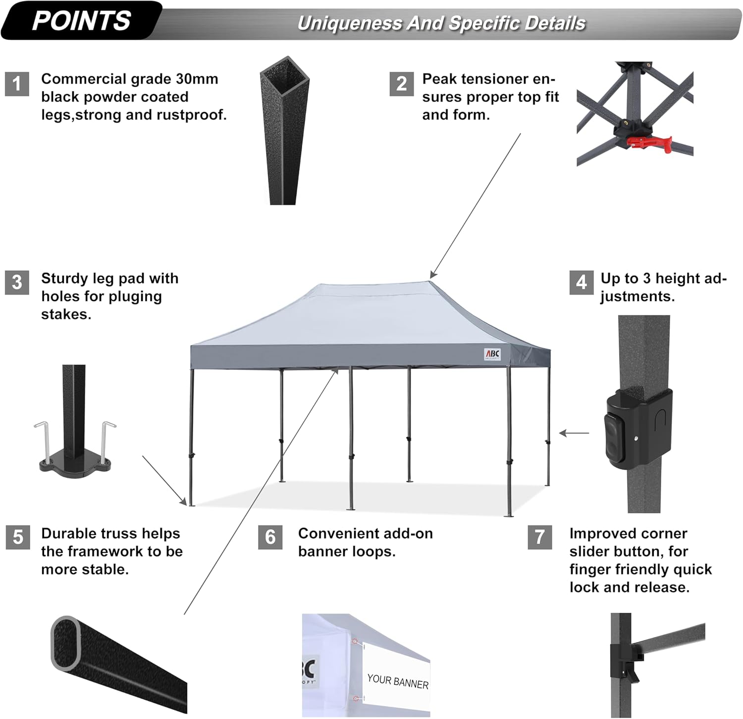 ABCCANOPY Patio Pop Up Canopy Tent 10x10 Commercial-Series (Black)
