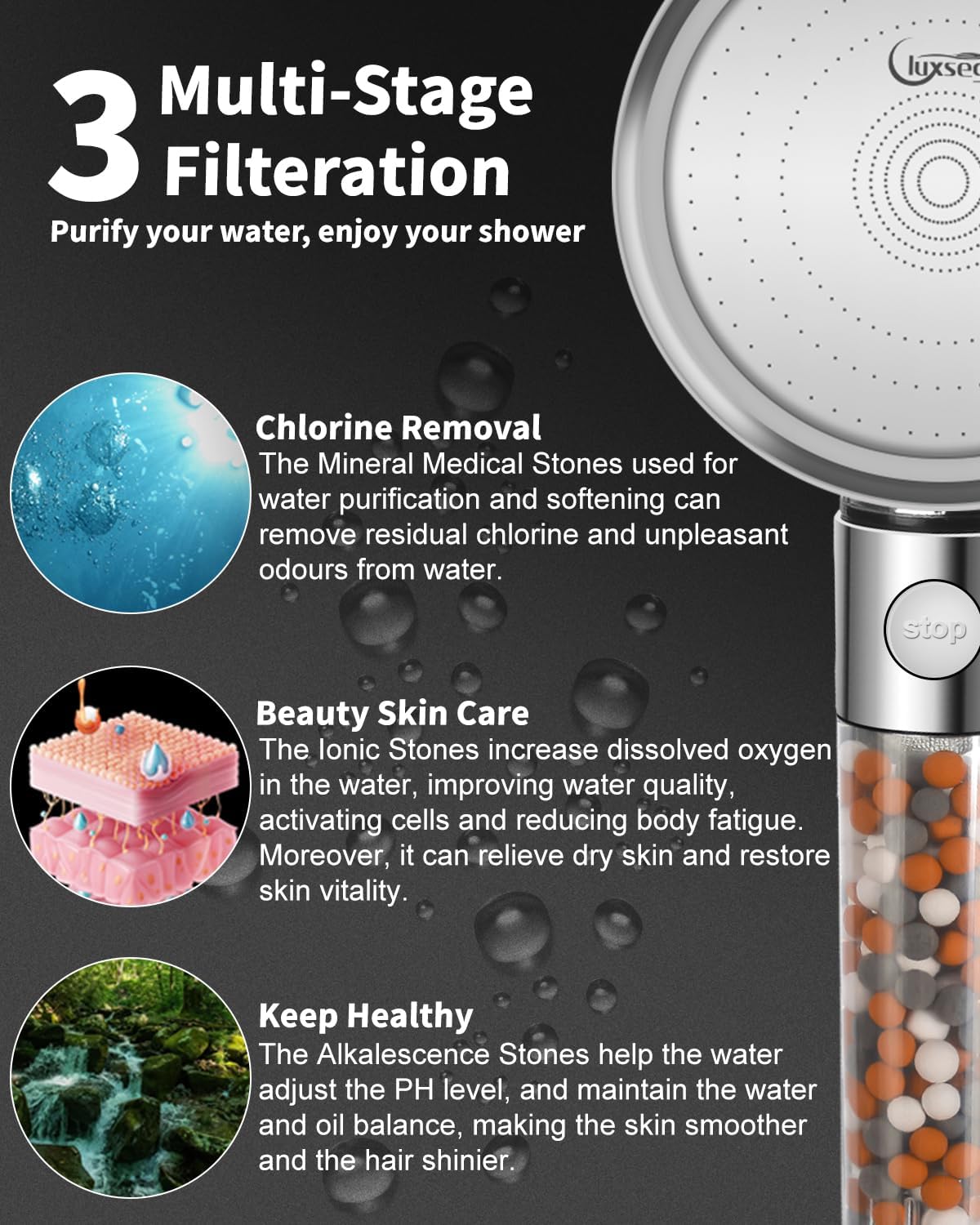 Filtered Shower Head with Handheld, High Pressure, for Hard Water