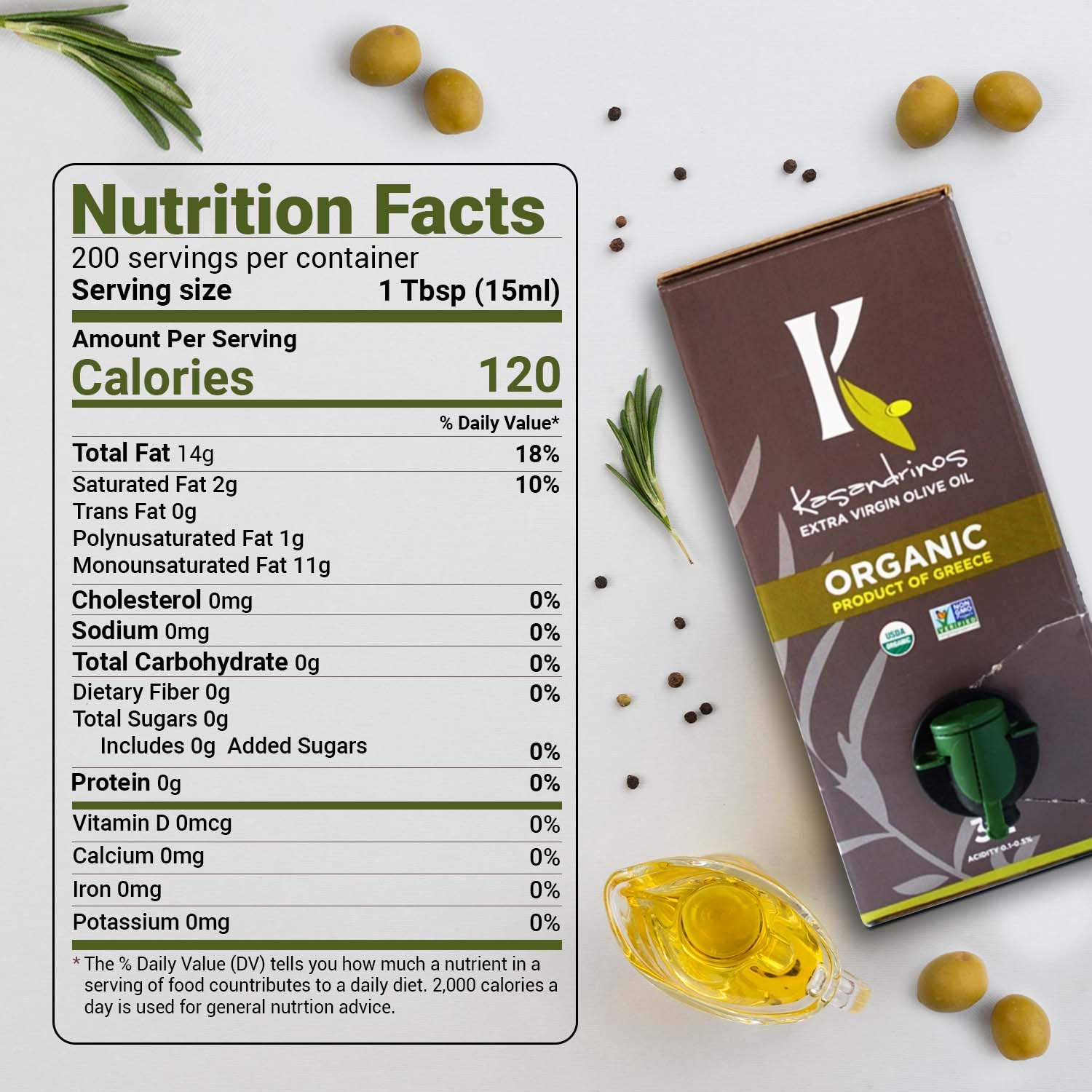 Kasandrinos Organic Olive Oil Extra Virgin, Polyphenol Rich Greek Olive Oil, 100% Organic First Cold Pressed, Mild + Delicate Flavor, Verified by Non GMO, 500 ml / 16.9 oz