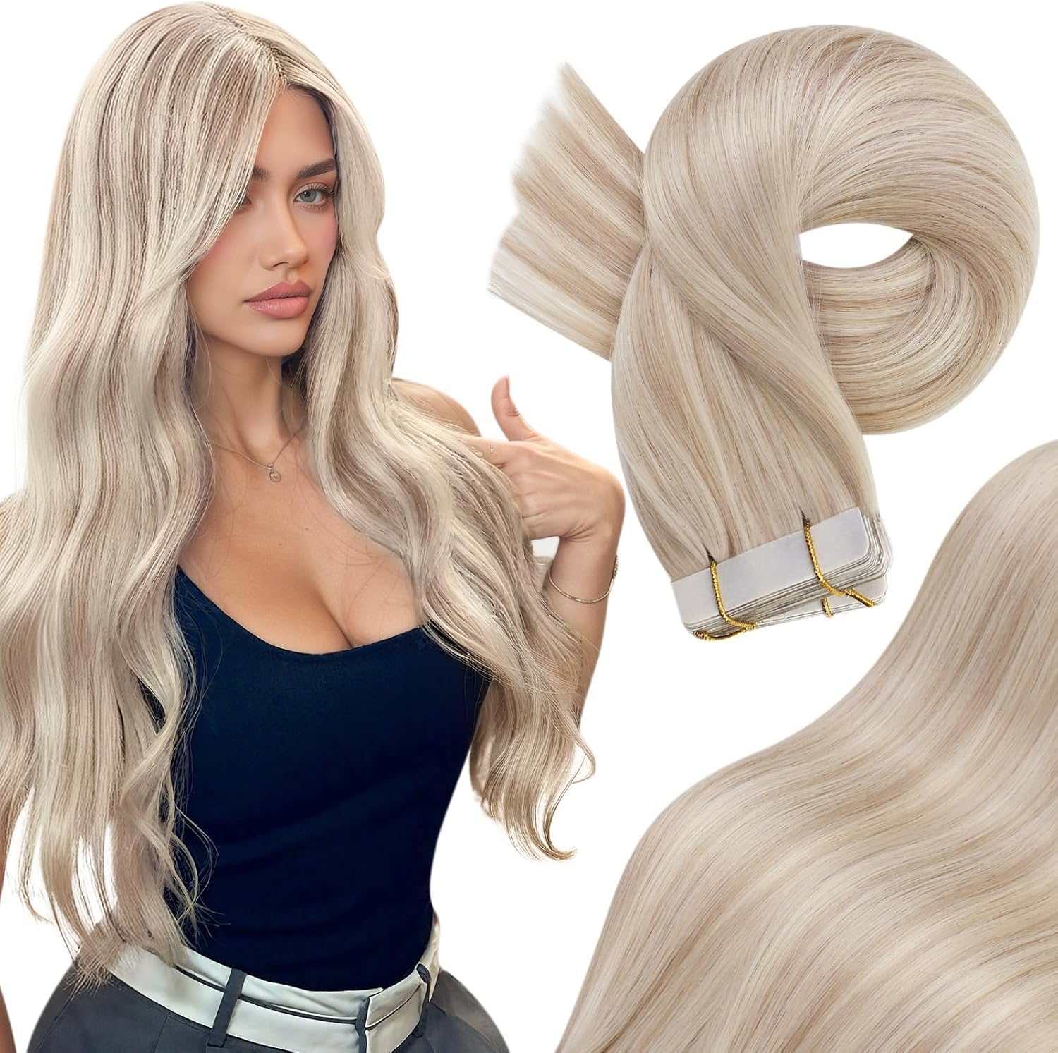 Moresoo Black Tape in Hair Extensions Human Hair, 18 Inch, 20Pcs, 50g