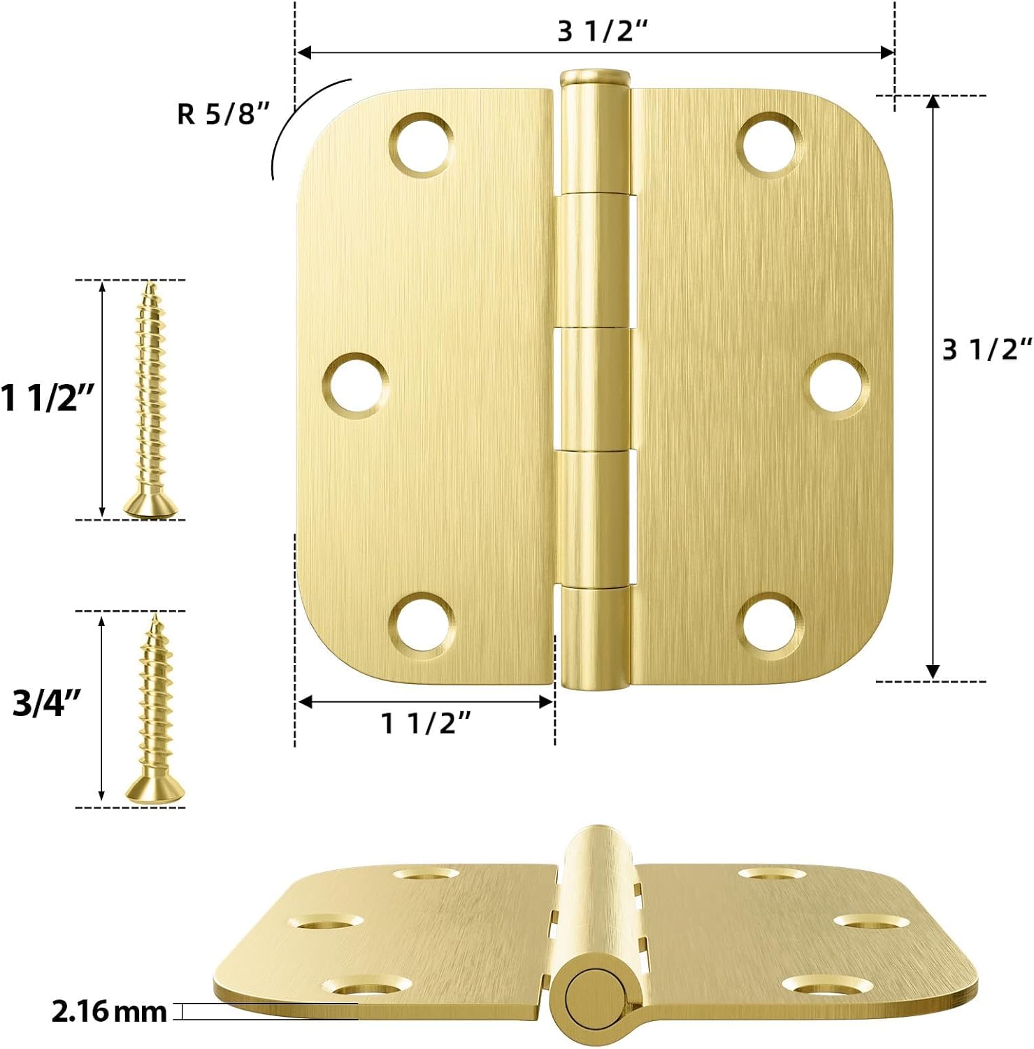 HOSOM 18 Pack 3.5 Inch Brushed Nickel Interior Door Hinges, 5/8 Radius, Satin Nickel 3 1/2 Interior Door Hinges, 3.5 "x 3.5" Silver Hardware