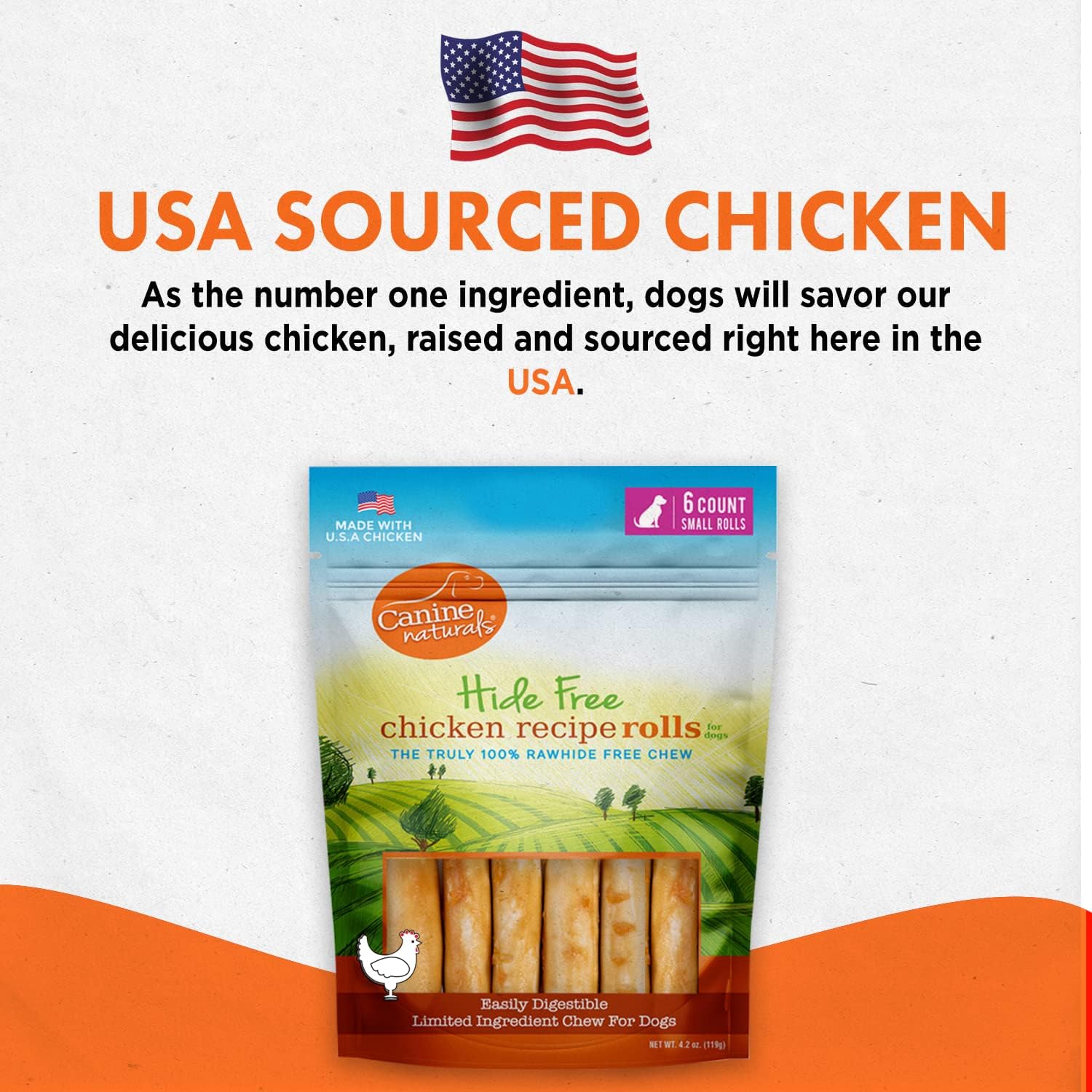 Canine Naturals Rawhide Free Chicken Recipe Dog Chews, Mini Rolls, 6 Count