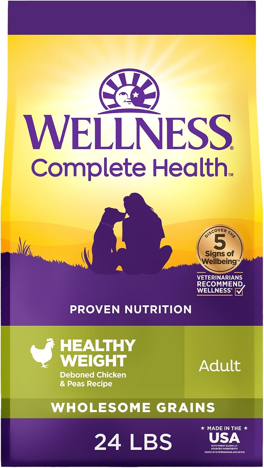 Wellness Complete Health Adult Dry Dog Food, Wholesome Grain Kibble, Natural, Chicken and Oatmeal Recipe, 5 lb Bag