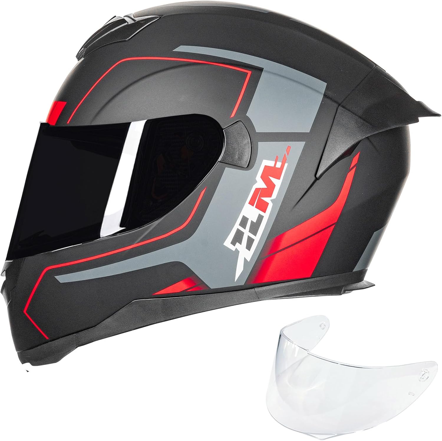 ILM Full Face Motorcycle Helmet for Motocross Street Bike DOT Certified 2 Visors Model-317(Gloss Black, L)