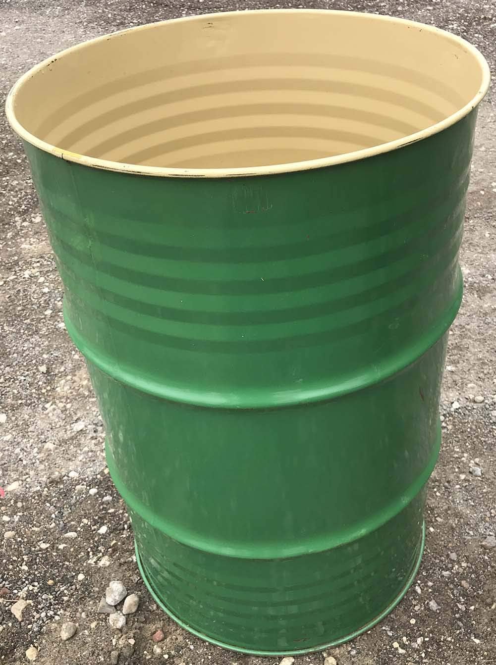 One 55 Gallon Used/Reconditioned Steel Trash Barrel | Burn Drum | Utility Storage | Refuse Composting Barrel | Random Color