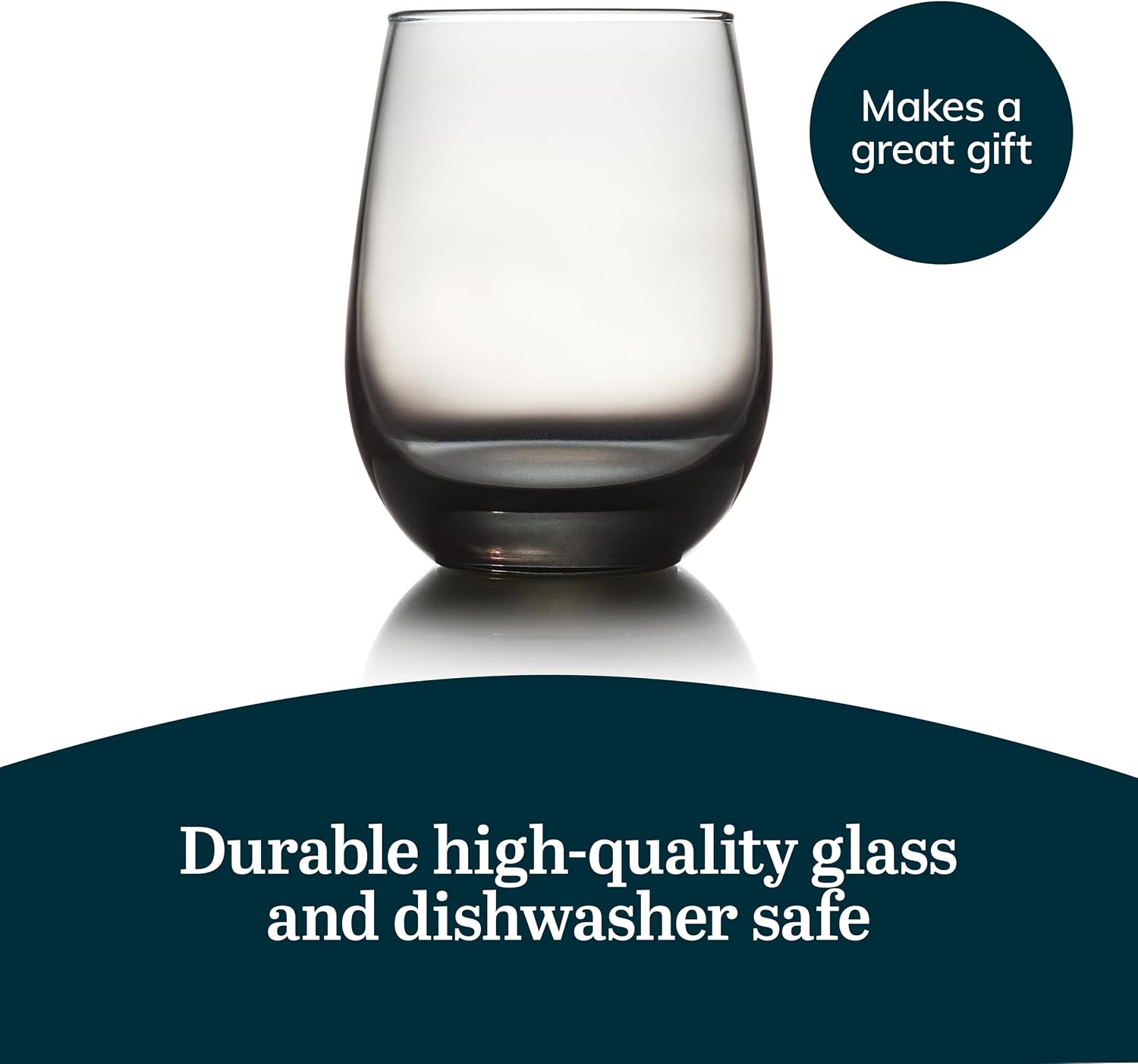 Libbey Classic Blue All-Purpose Stemless Wine Glasses Set 6, Timeless Wine Cups Set of 6, 15.25 Oz, Wine Glass Set for Dinners, Weeknights