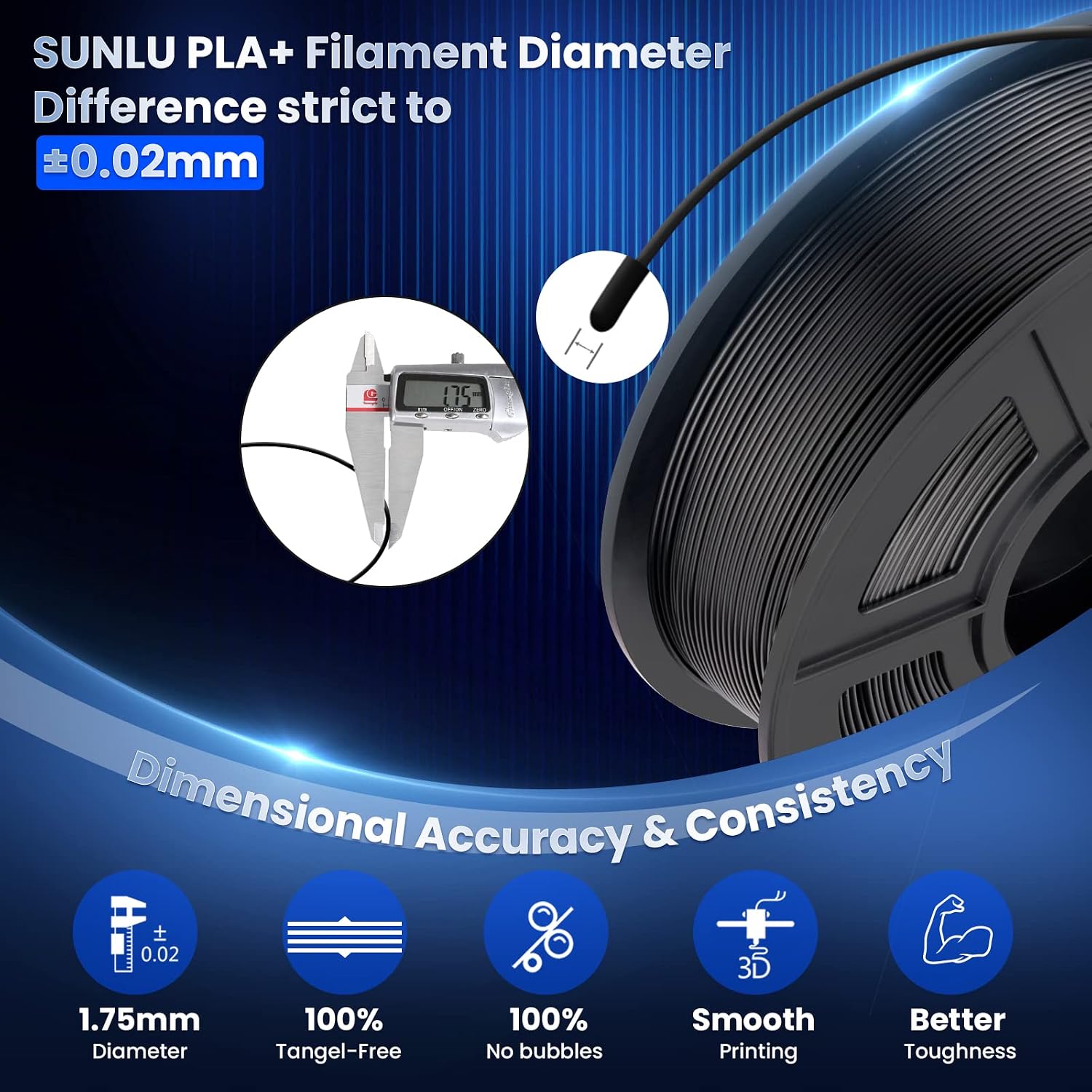 SUNLU PLA Plus Filament 1.75mm White 1KG