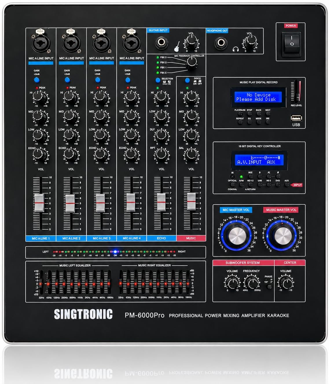 Singtronic PM-6000Pro Professional KJ/DJ 6000W Digital Console Mixing Board Karaoke Ampliffier Built in HDMI-Arc, Optical, Bluetooth, Aux