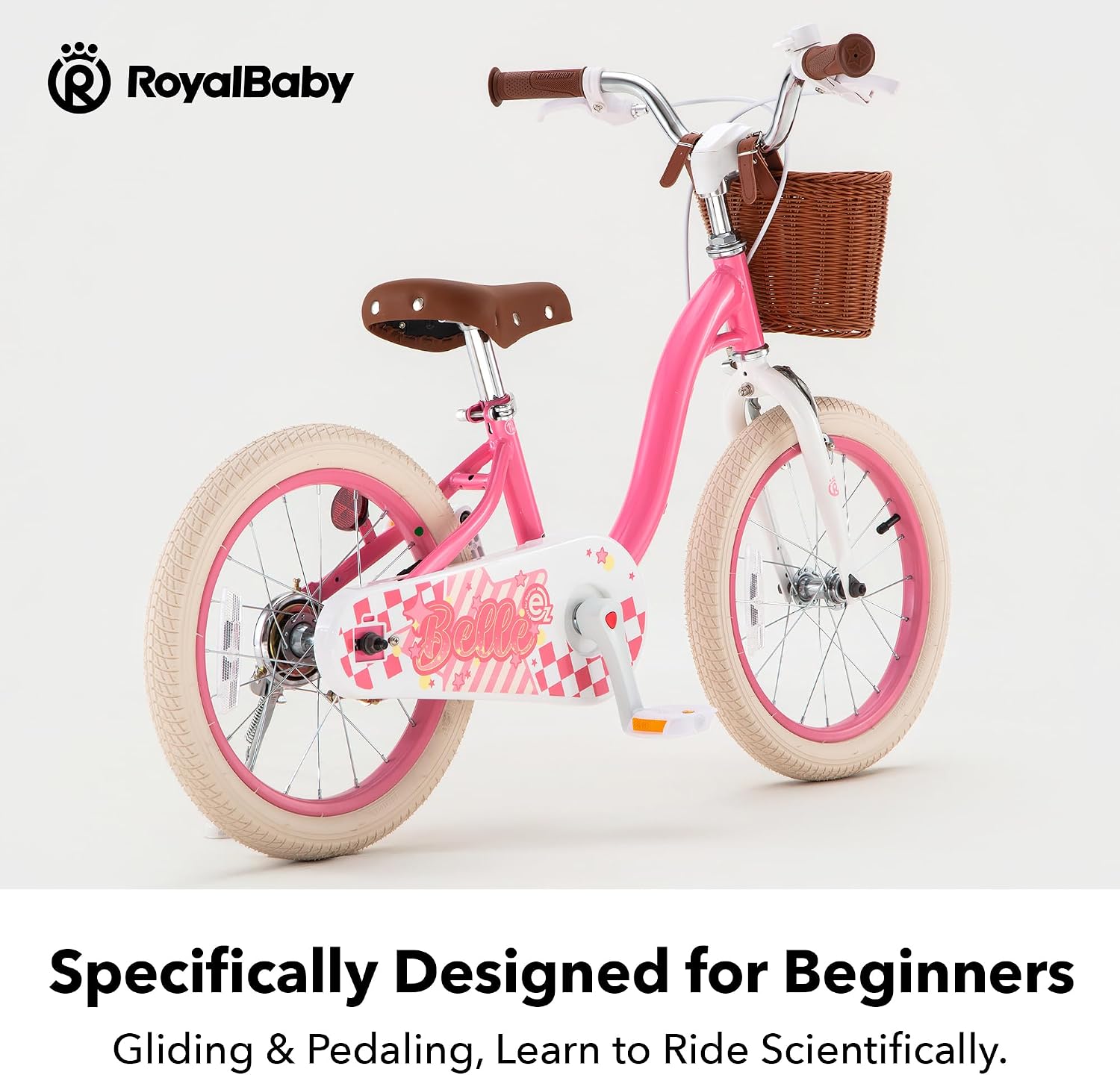 RoyalBaby Girls Bike Belle EZ Kids Bike, Balance and Pedal Bicycle, 14 16 18 Inch Wheel for Age 3-8 Years Toddlers to Big Kids, Pink & Purple