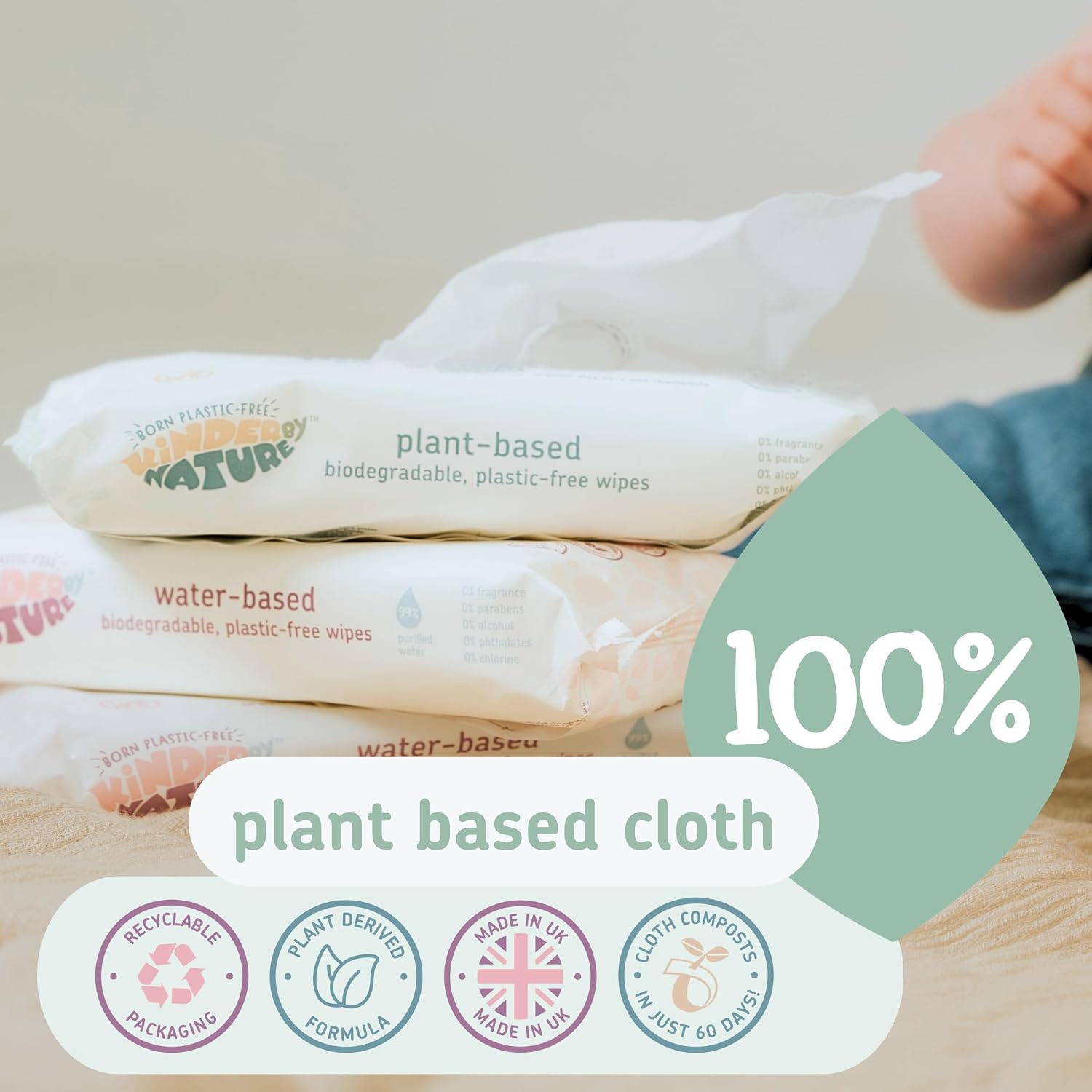 Kinder by Nature Plant Based Baby Wipes - 100% Biodegradable & Compostable, 672 Count (12 Packs of 56) - 99% Plant-Based Ingredients
