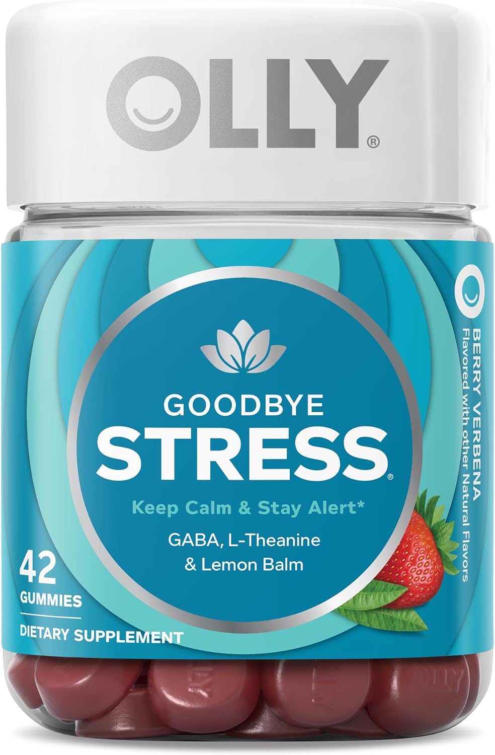 OLLY Goodbye Stress, Stress Support* Supplement, 50mg L-Theanine - 42 Count