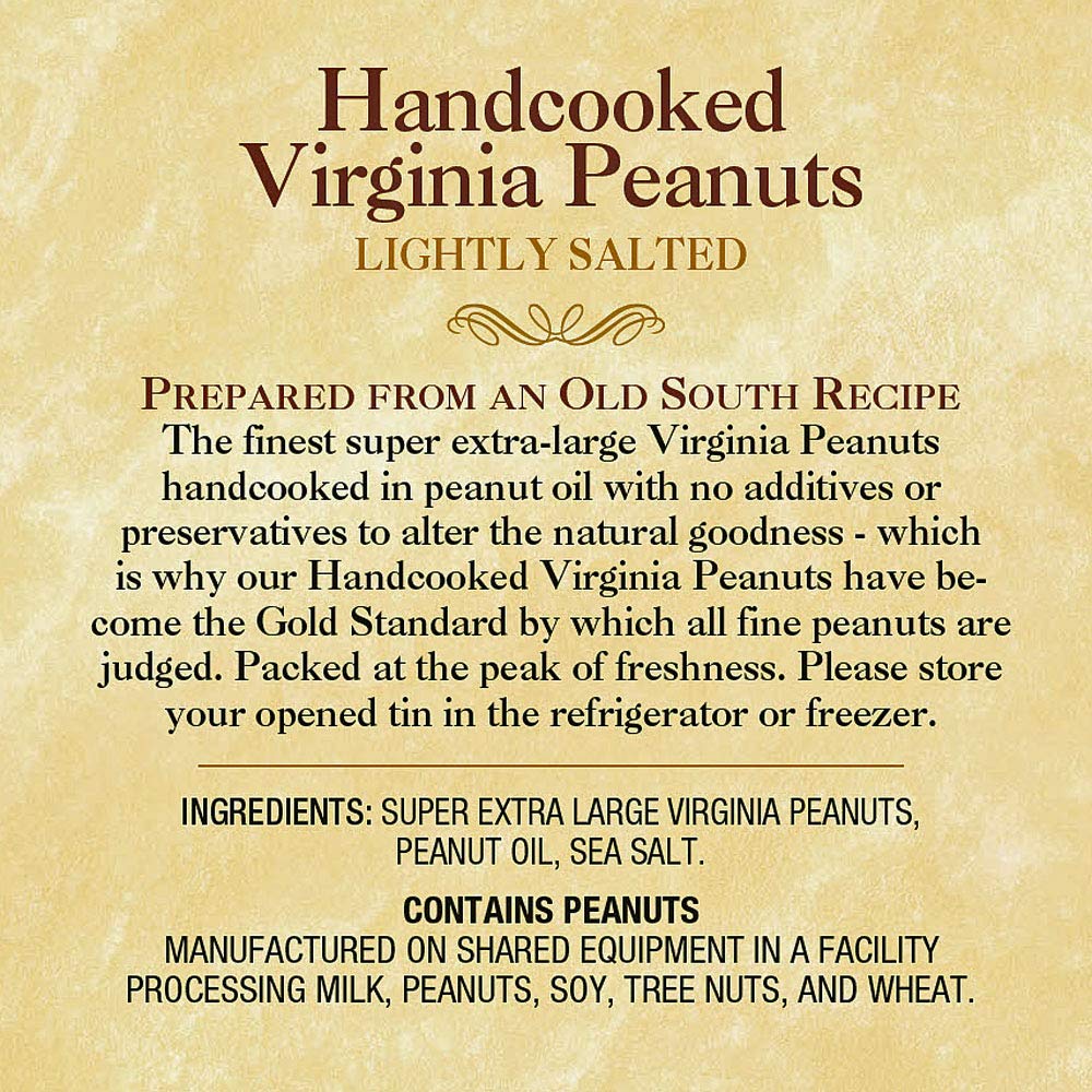 The Peanut Shop of Williamsburg Extra-Large Handcooked Lightly Salted Virginia Peanuts Williamsburg Peanuts Non-Gmo Kosher Gluten-Free No Preservatives - 32 Oz Tin