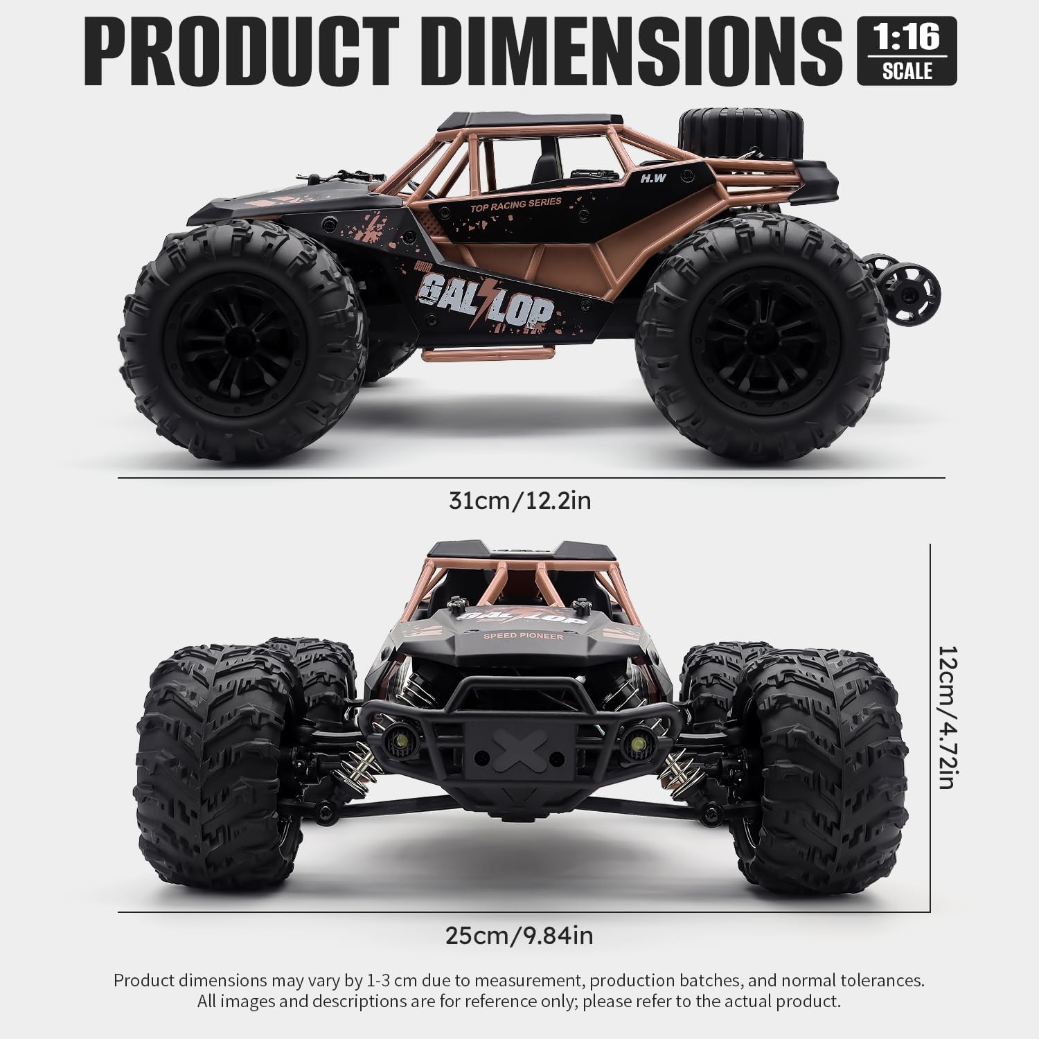 1:16 RC Cars for Adult,45km/h 4WD Off-Road Remote Control Car All-Terrain Fast RC Truck with Two 1500mAh Batteries