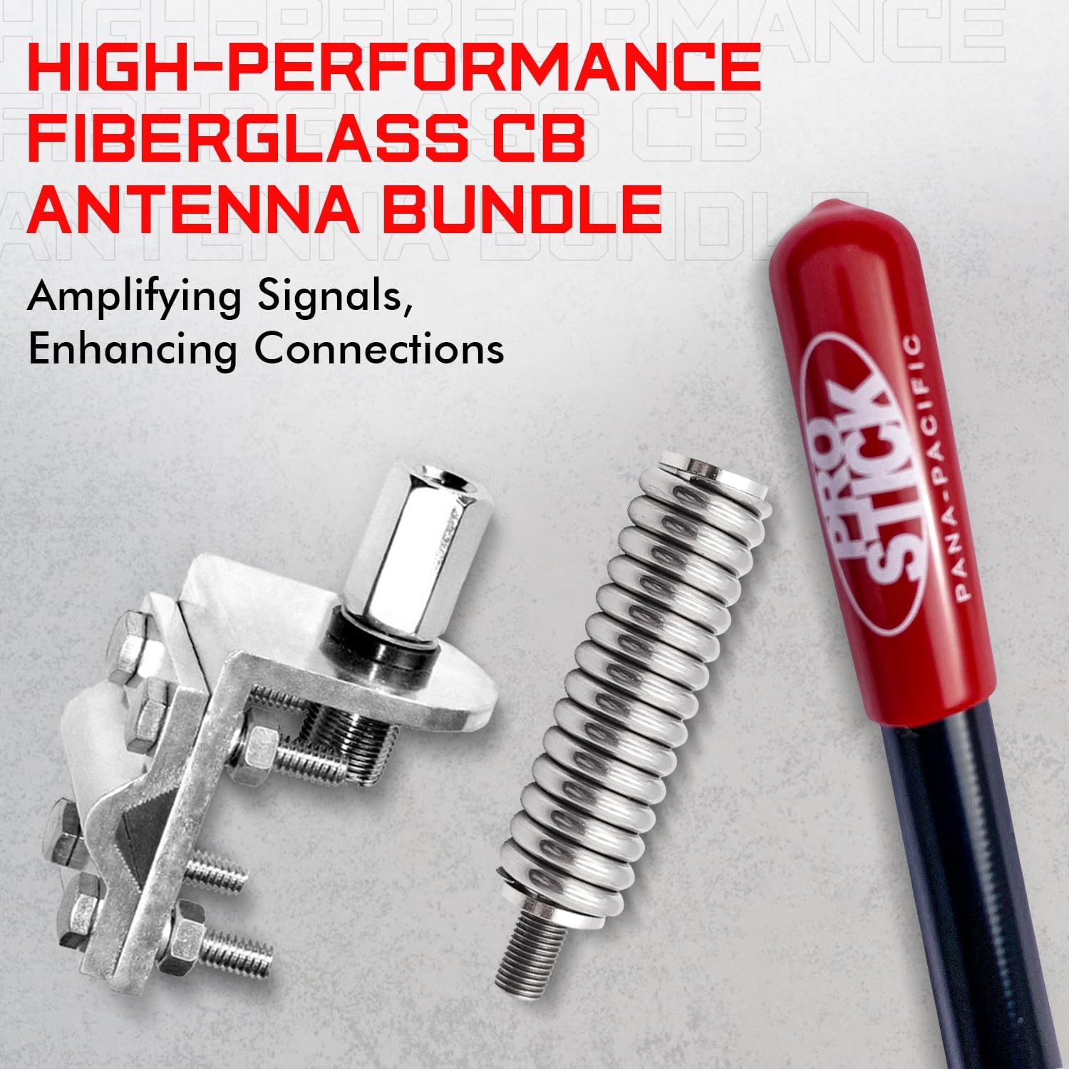 Prostick Fiberglass CB Antenna with Single Groove Mirror Mount & Stainless Steel Spring - 1000 Watt Durable Radio Antenna, Studs