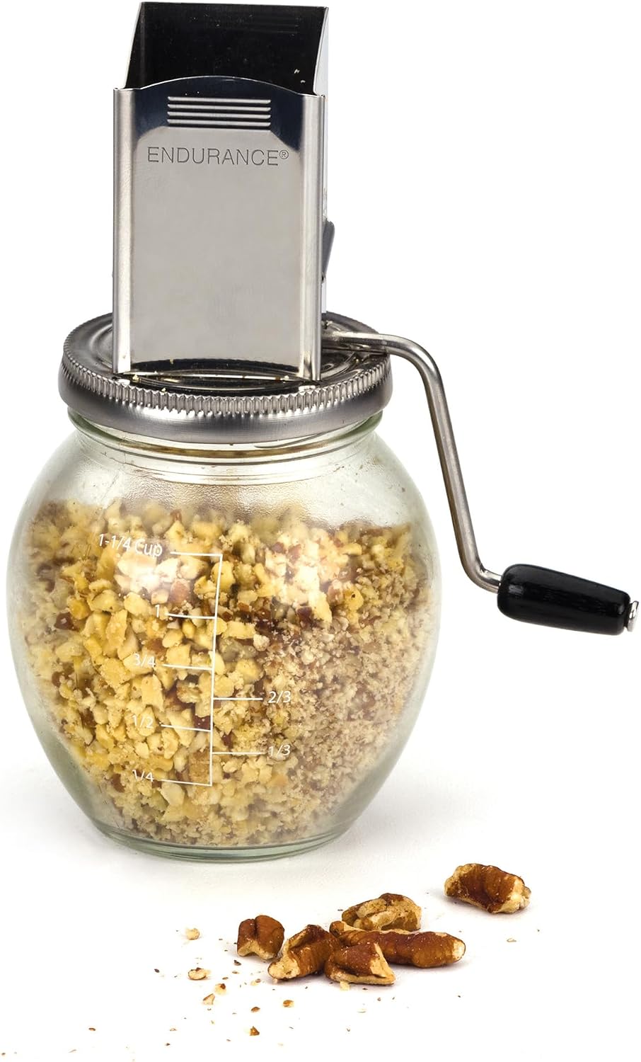 RSVP International Endurance Vintage Inspired Nut Grinder, 1.25 Cup Capacity, Glass Bottom