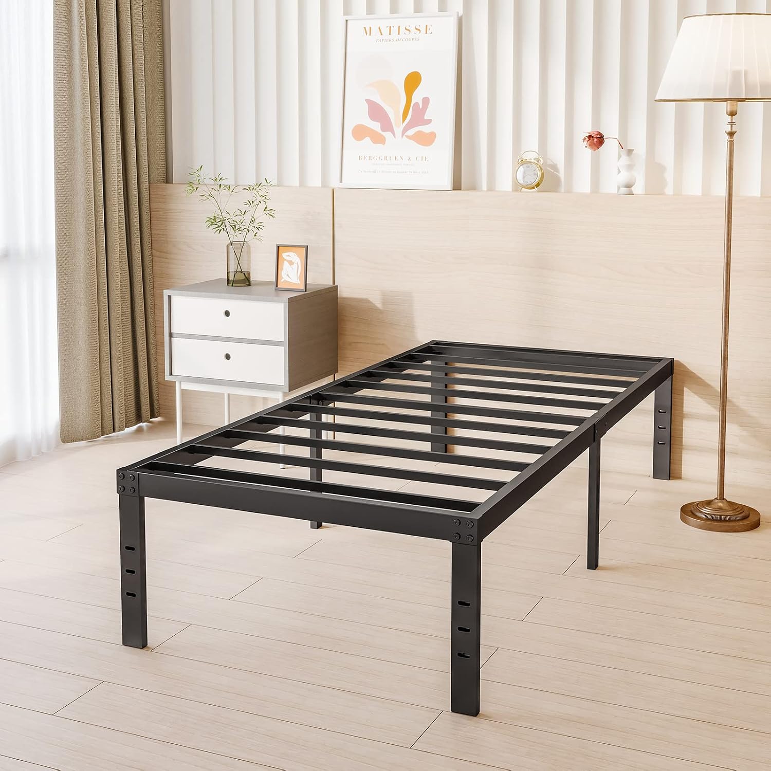 Heavy Duty Platform 14 Inch Full Bed Frame with Storage, Black