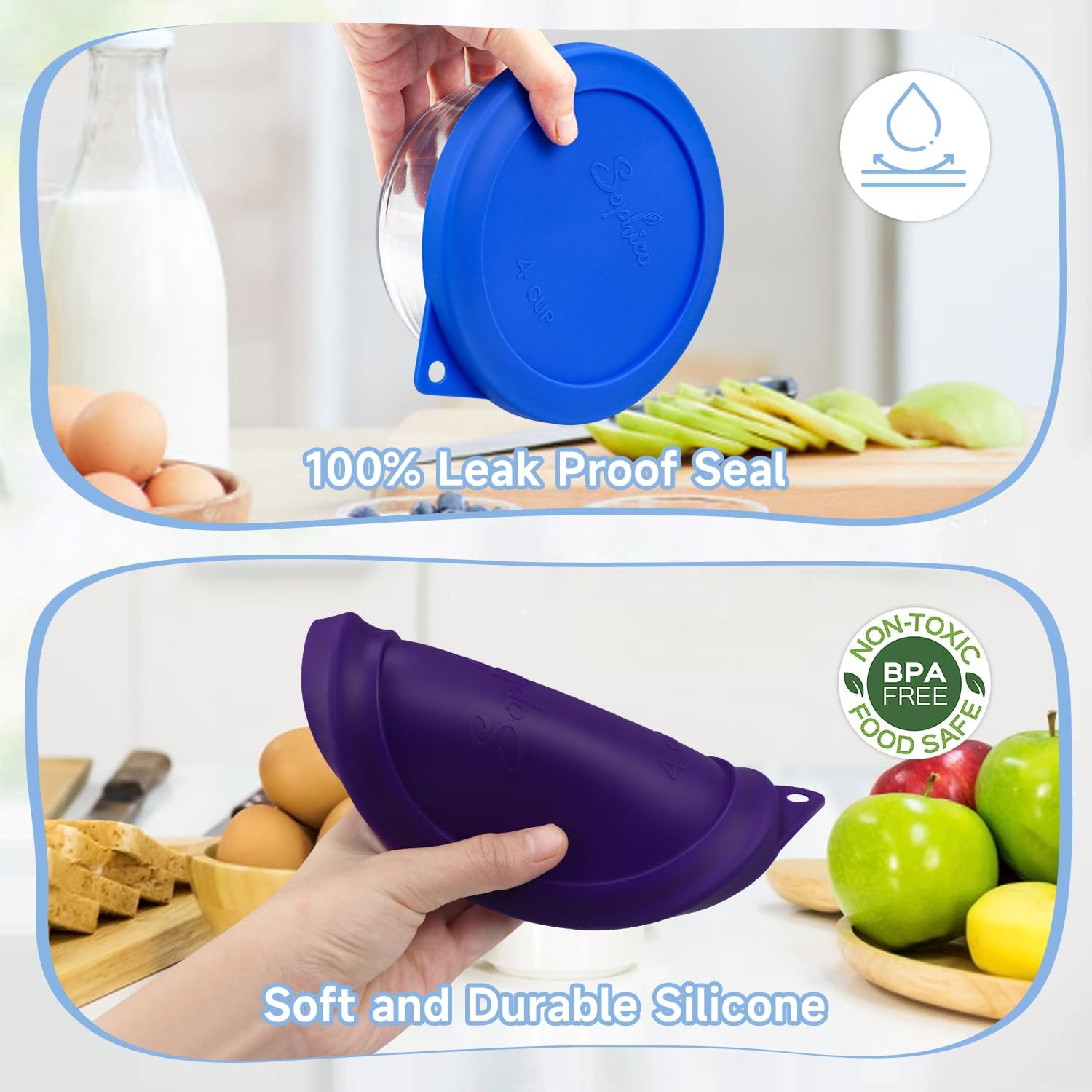 SOPHICO 4 Cup Silicone Lids Replacement for Pyrex & Anchor Hocking 7201-PC