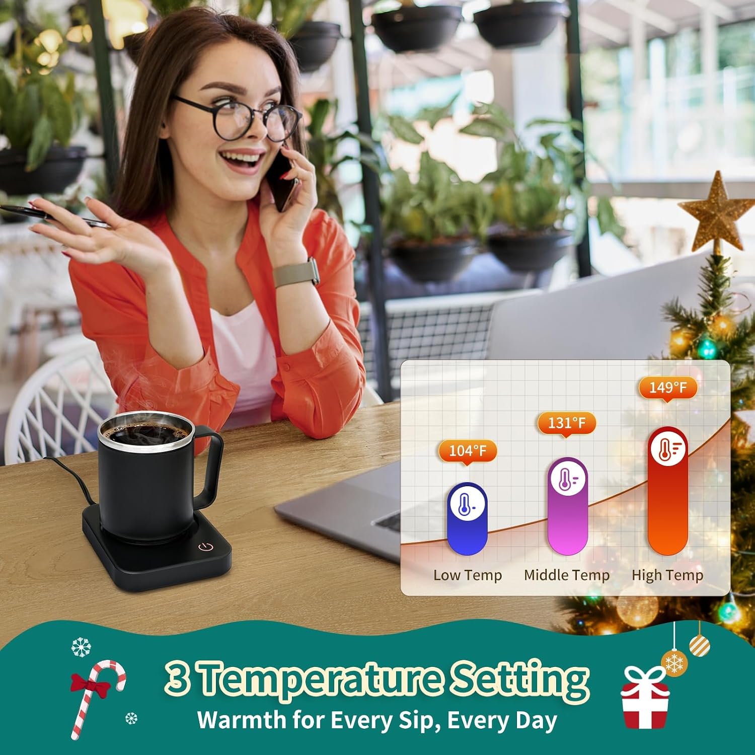 VOBAGA Coffee Mug Warmer for Desk with Auto Shut Off & 3-Temp Settings, Coffee Cup Warmer with Smart Safety Alert Home Office Accessory