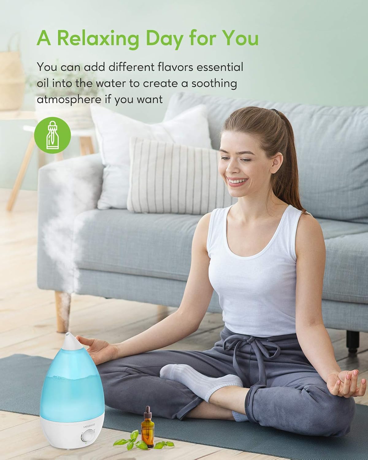 MEGAWISE 1.5L Cool Mist Humidifier for Bedroom, 25dB Quiet
