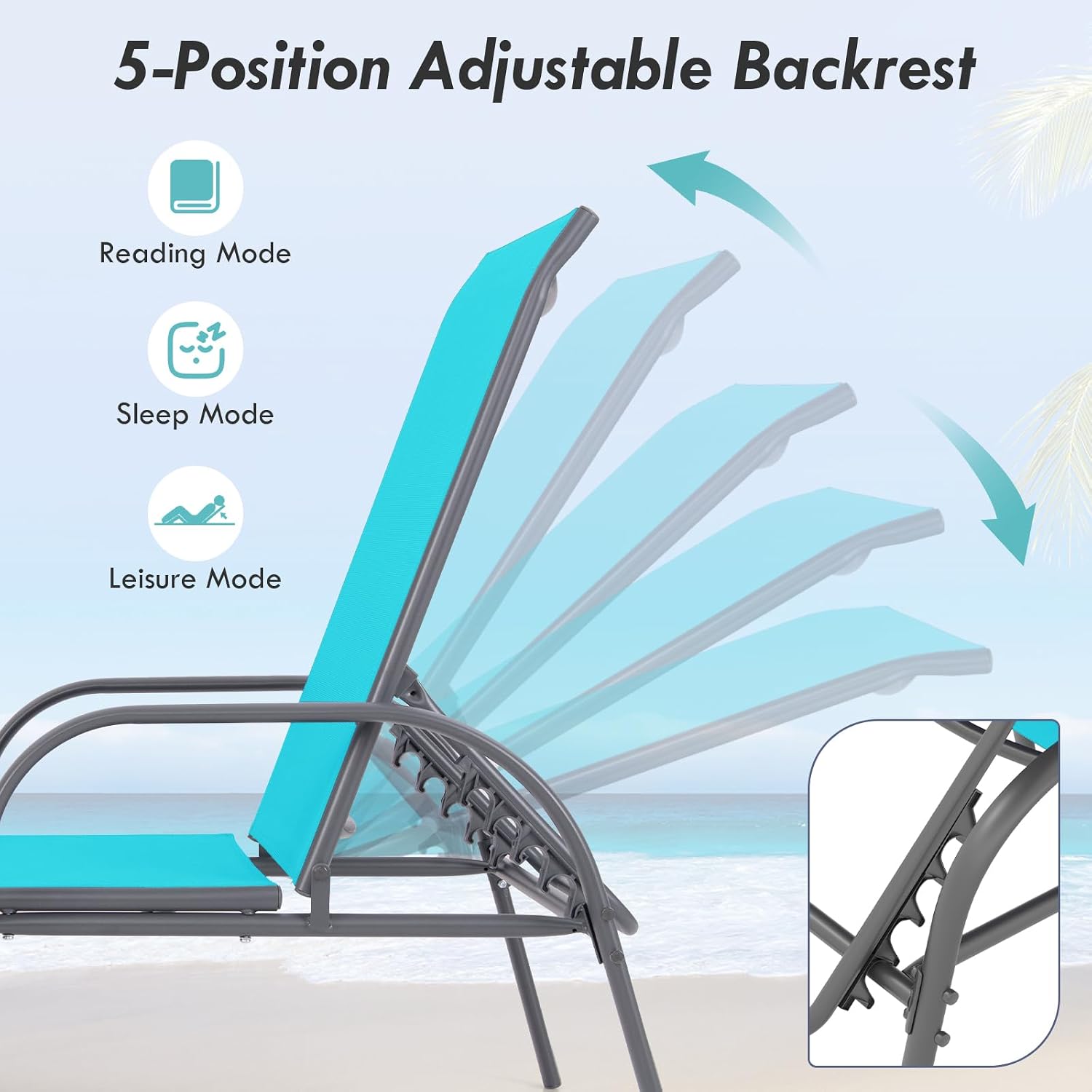GIANTEX 2 Pack Patio Lounge Chair with 5 Adjustable Backrest, Black