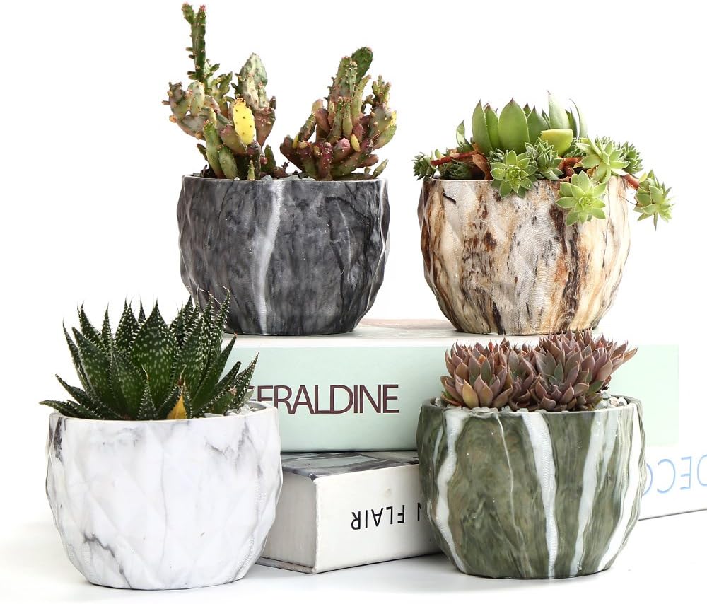 SE SUN-E Sun-E Modern Style Marbling Ceramic Flower Pot Succulent/Cactus Planter Pots Container Bonsai Planters with Hole 3.35 Inch Gift Idea(4 in
