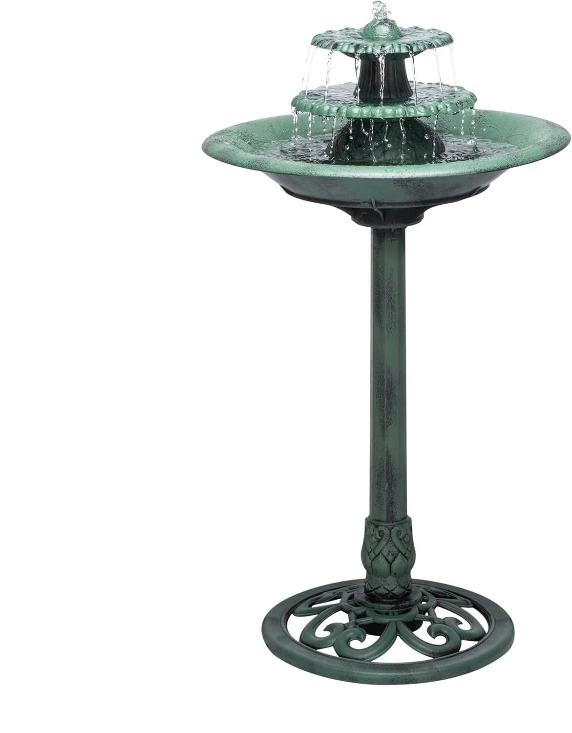 Alpine Corporation 35" Tall 3-Tier Outdoor Pedestal Water Fountain – Durable Resin Cascading Water Feature and Birdbath for Garden, Patio, Deck
