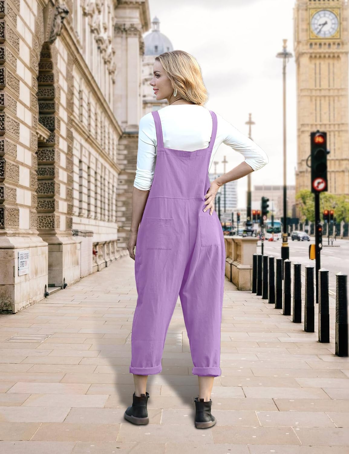 YESNO Women Long Casual Loose Bib Pants Overalls Baggy Rompers Jumpsuits with Pockets PV9