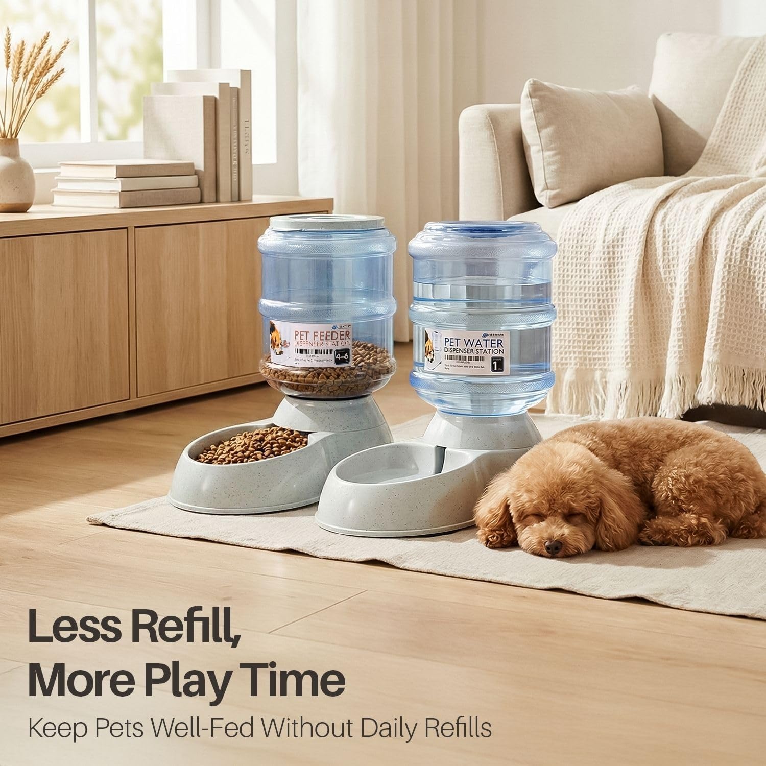Flexzion Gravity Pet Feeder, Dog and Cat Food Dispenser, 1-Gallon Capacity | Self-Replenishing Dry Food Station with Non-Skid Feet and a Carry Handle; Holds Approximately 4-6 Lb Of Kibble