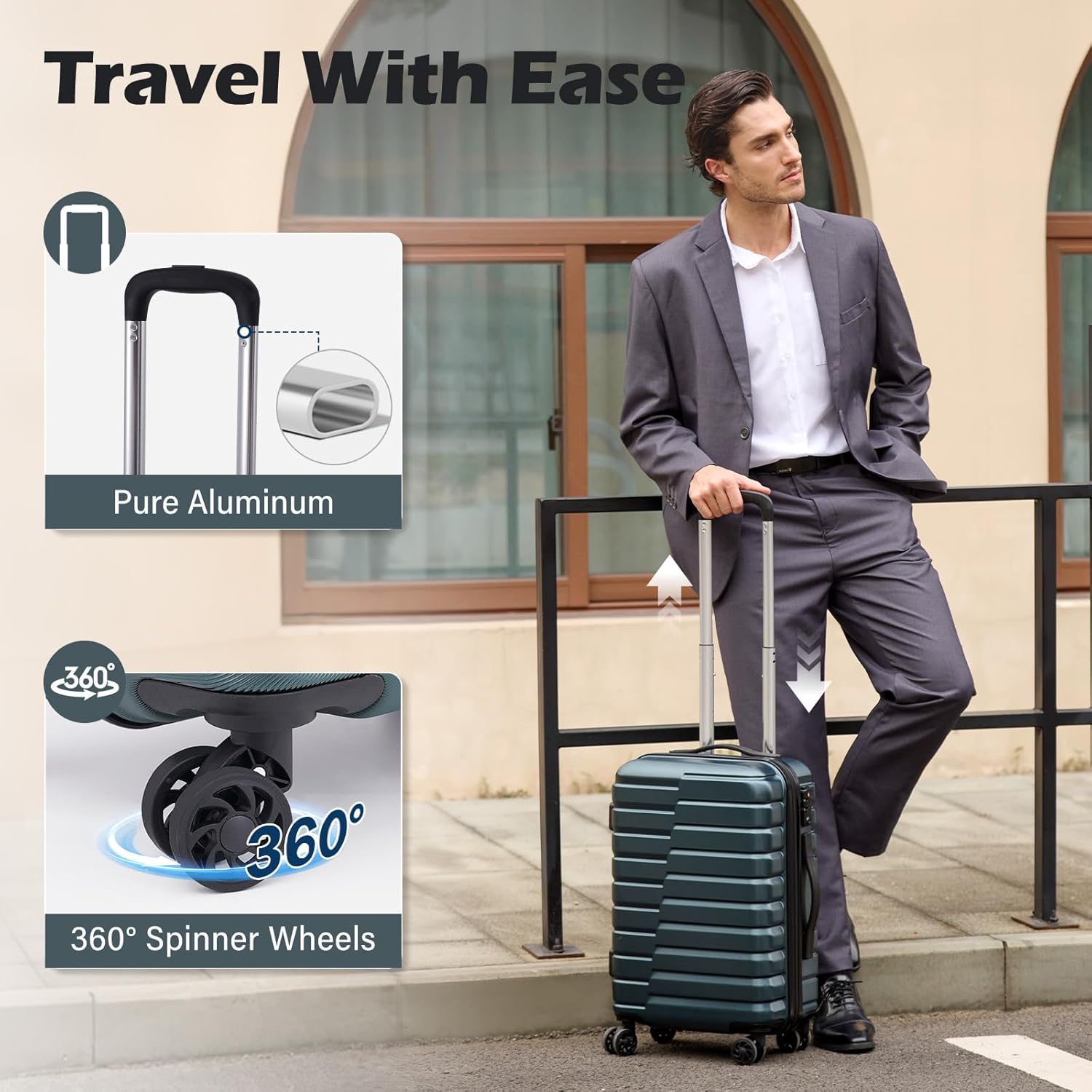 Coolife Lightweight Luggage with TSA Lock, 3 Piece Set Teal Blue | Suitcase Set with 360° Smooth-Rolling Dual Spinner Wheels, Expandable