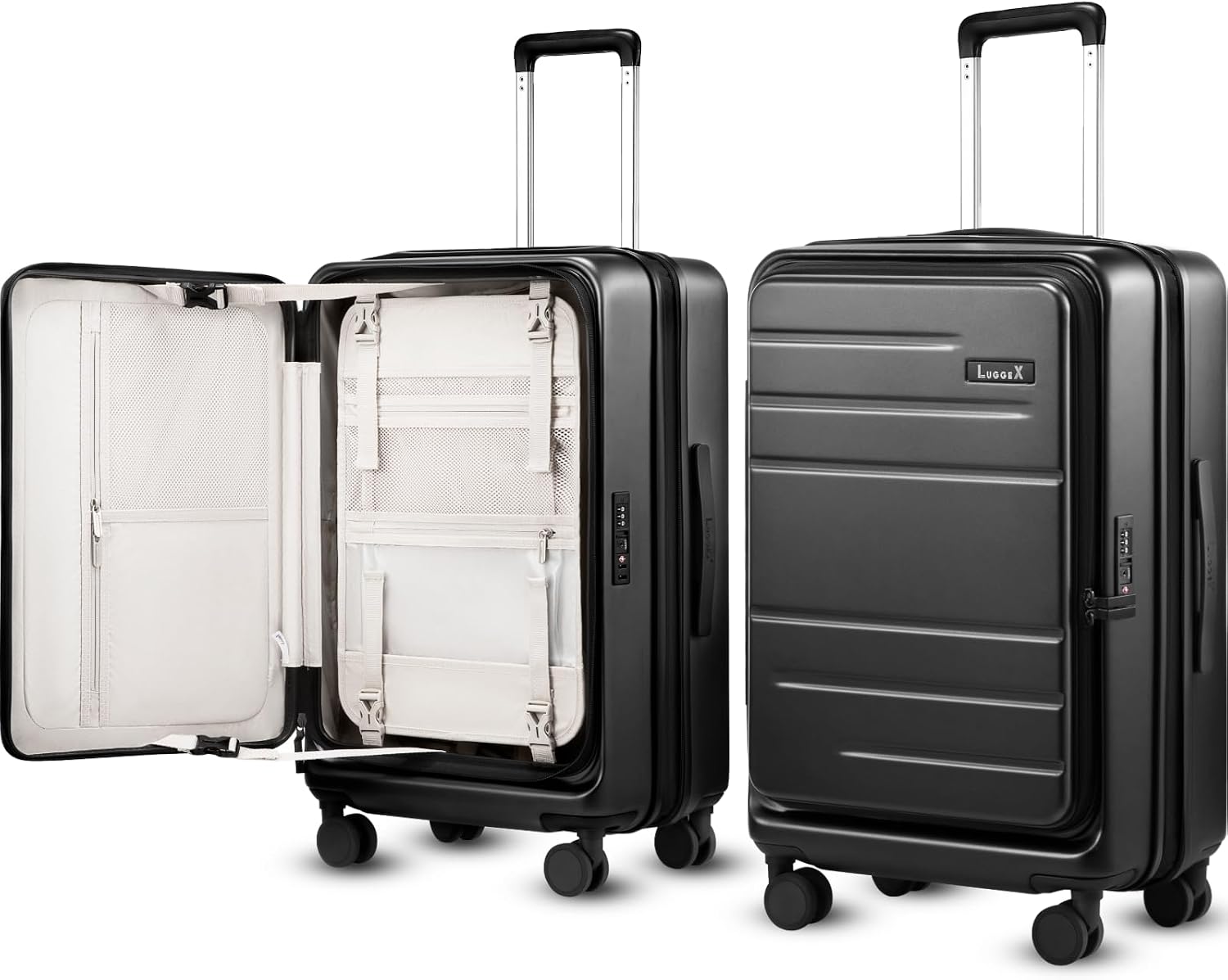 LUGGEX Checked Top Opening Expandable Suitcase, Black, 28" | Checked Luggage, Top Opening Design, 100% PC Hard Shell, Expandable Storage, TSA Approved Lock, 105L-115L Capacity, FX-Core