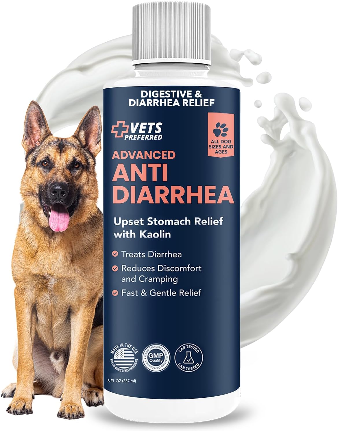 Anti-Diarrhea & Gas Relief for Dogs – Kaolin Formula to Soothe Upset Stomach & Support Digestive Health – All Breed & Size Dogs – 8 fl oz
