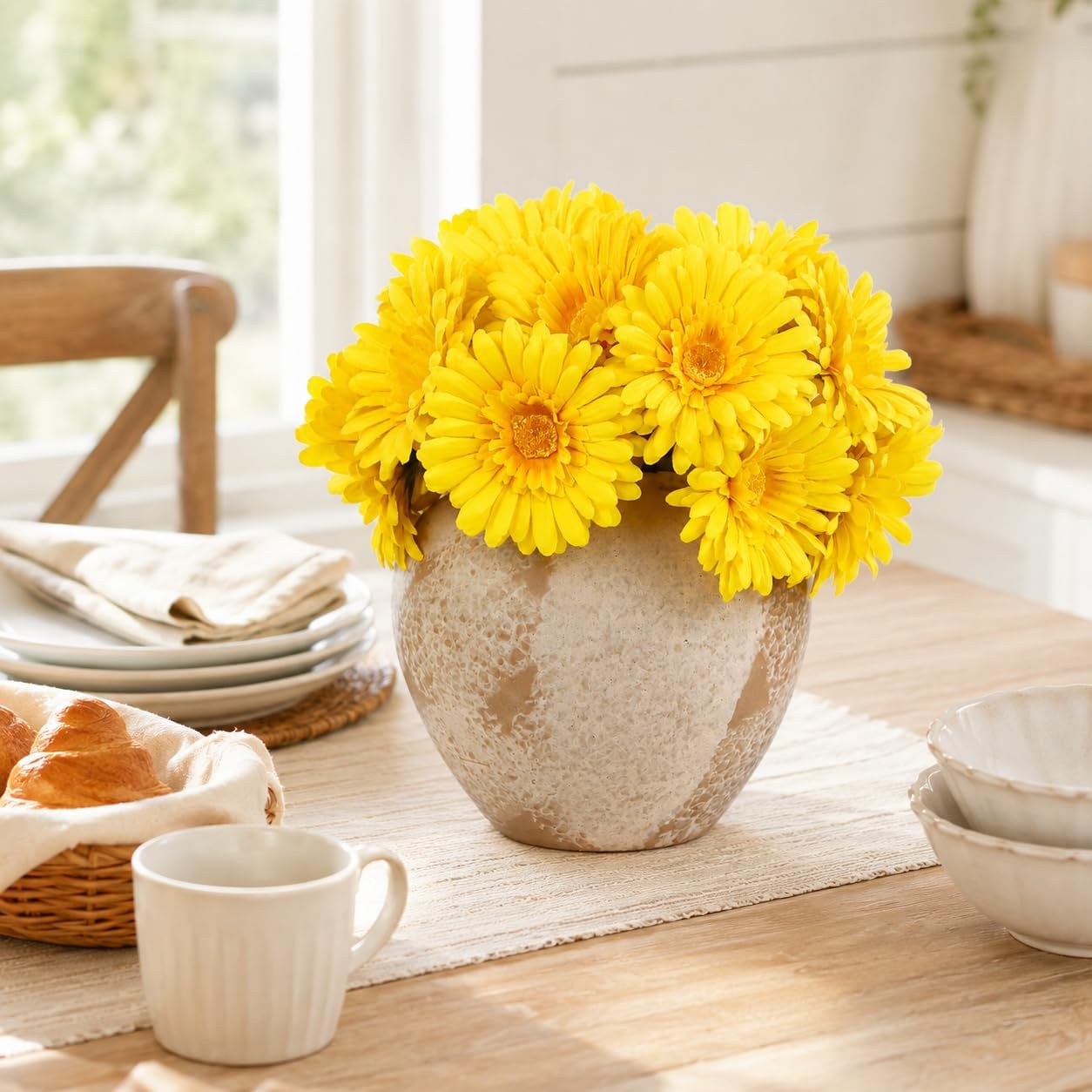 TOPIA Artificial African Daisies Flowers African Daisy Silk Flowers Artificial Gerbera Daisies Pack of 10 (Yellow)