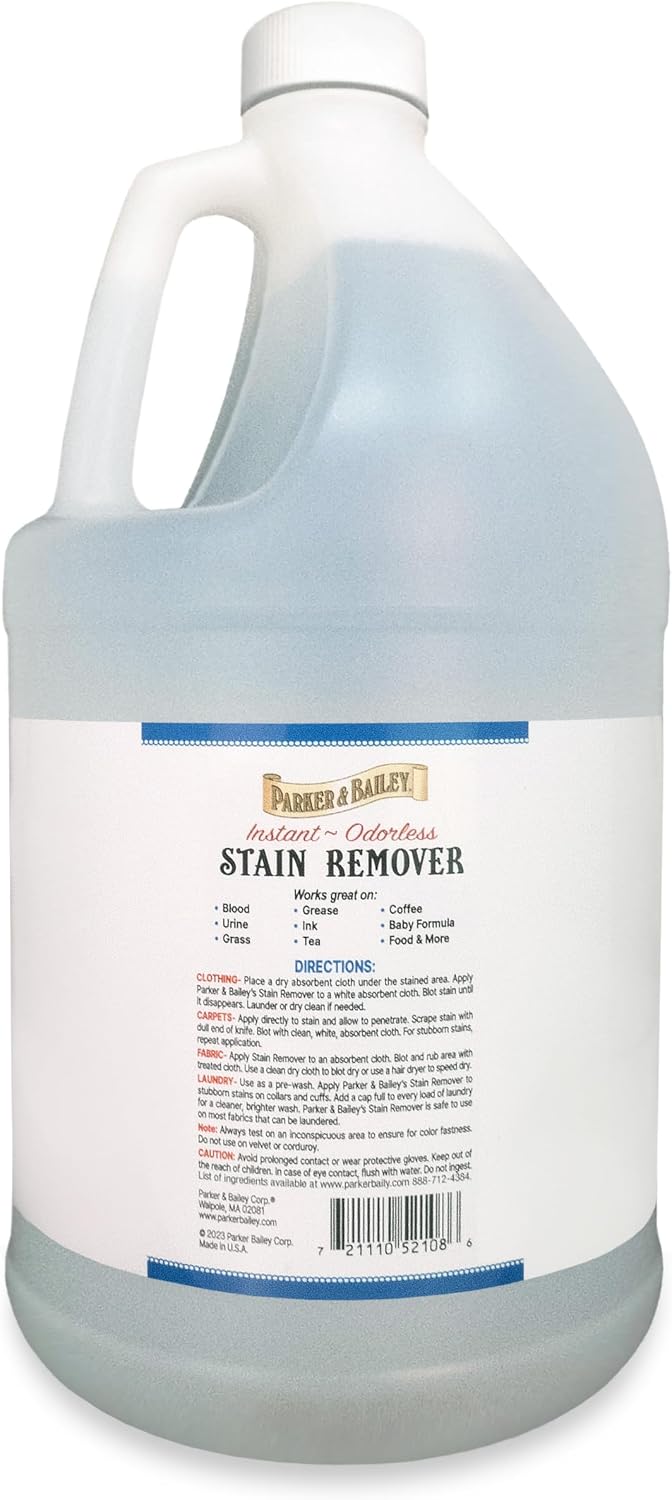 Parker & Bailey Liquid Stain Remover - Instant Stain Removal on Laundry Clothing Fabric Ink Grease Blood Grass Coffee Wine Food Carpet Upholstery Spot Cleaner Odor Free Detergent Booster, 8oz