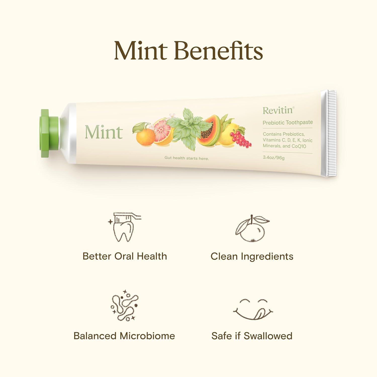 Revitin Toothpaste | Fluoride-Free Prebiotic Citrus Tooth Gel | No SLS, Gluten Free, Dye Free, GMO Free, No Sweeteners | Non-Toxic, Kid Approved