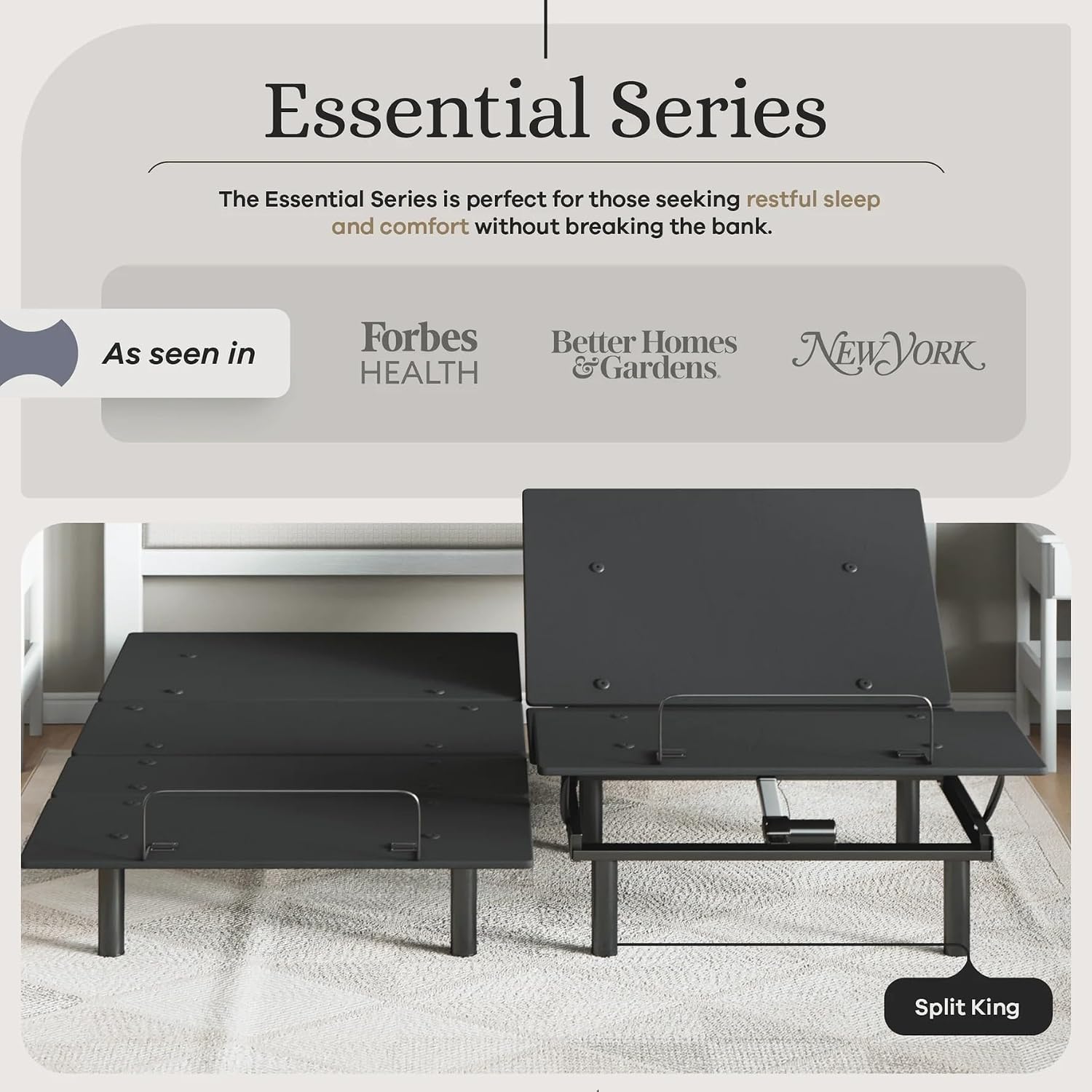 Sven and Son Essential Adjustable Bed Base (Frame) + 12 inch Memory Foam Matt (Medium), Easy Assembly, Head and Foot Lift, Memory Positions