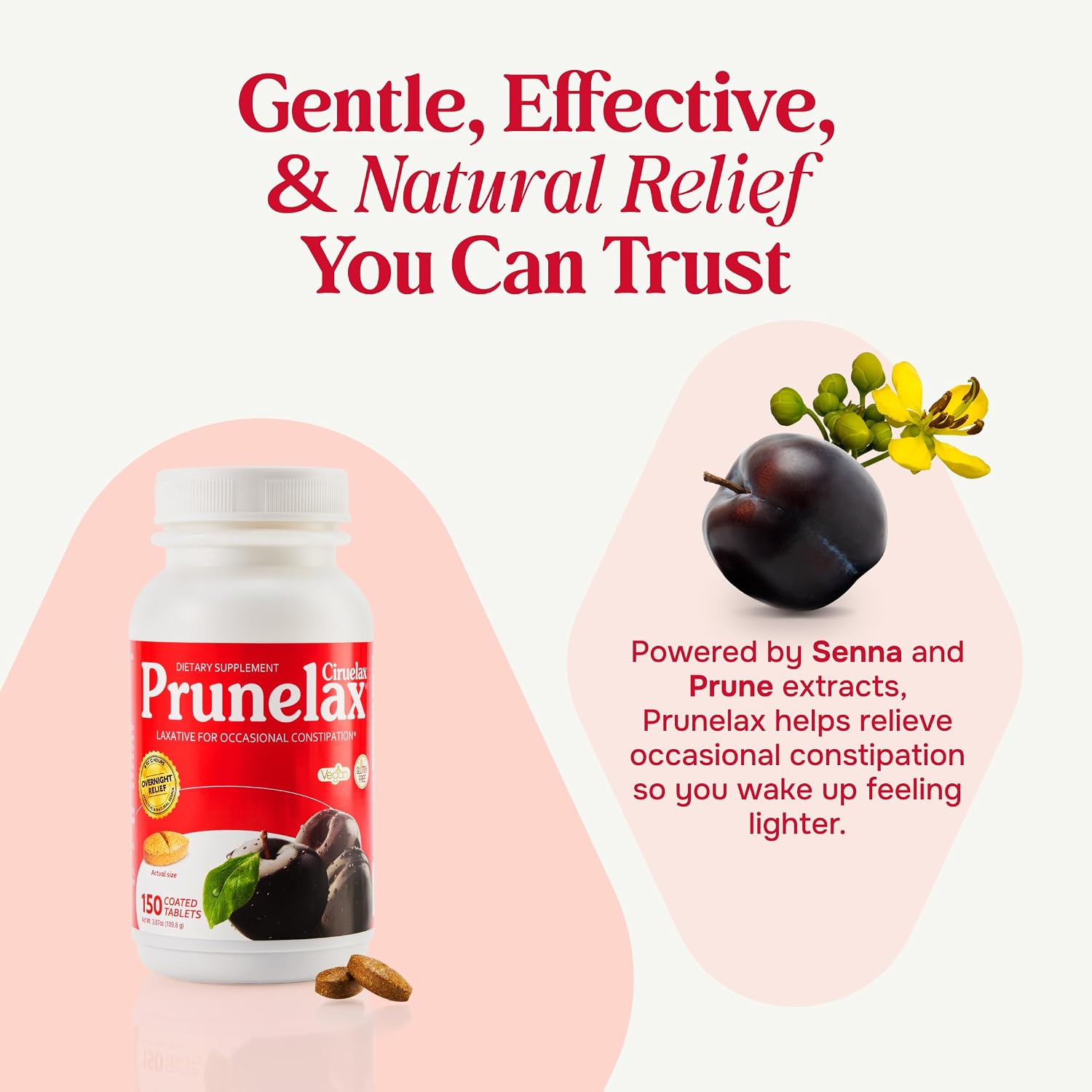 Prunelax Ciruelax Regular Strength Laxative Mini Tablets - Overnight Relief for Occasional Constipation, Senna Extract, Vegan & Gluten-Free